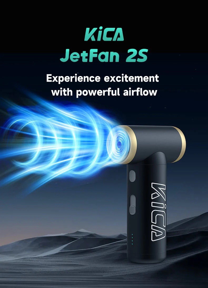 KiCA JetFan 2S Handheld Rechargeable Fan w/ Stepless Speed Control, Black