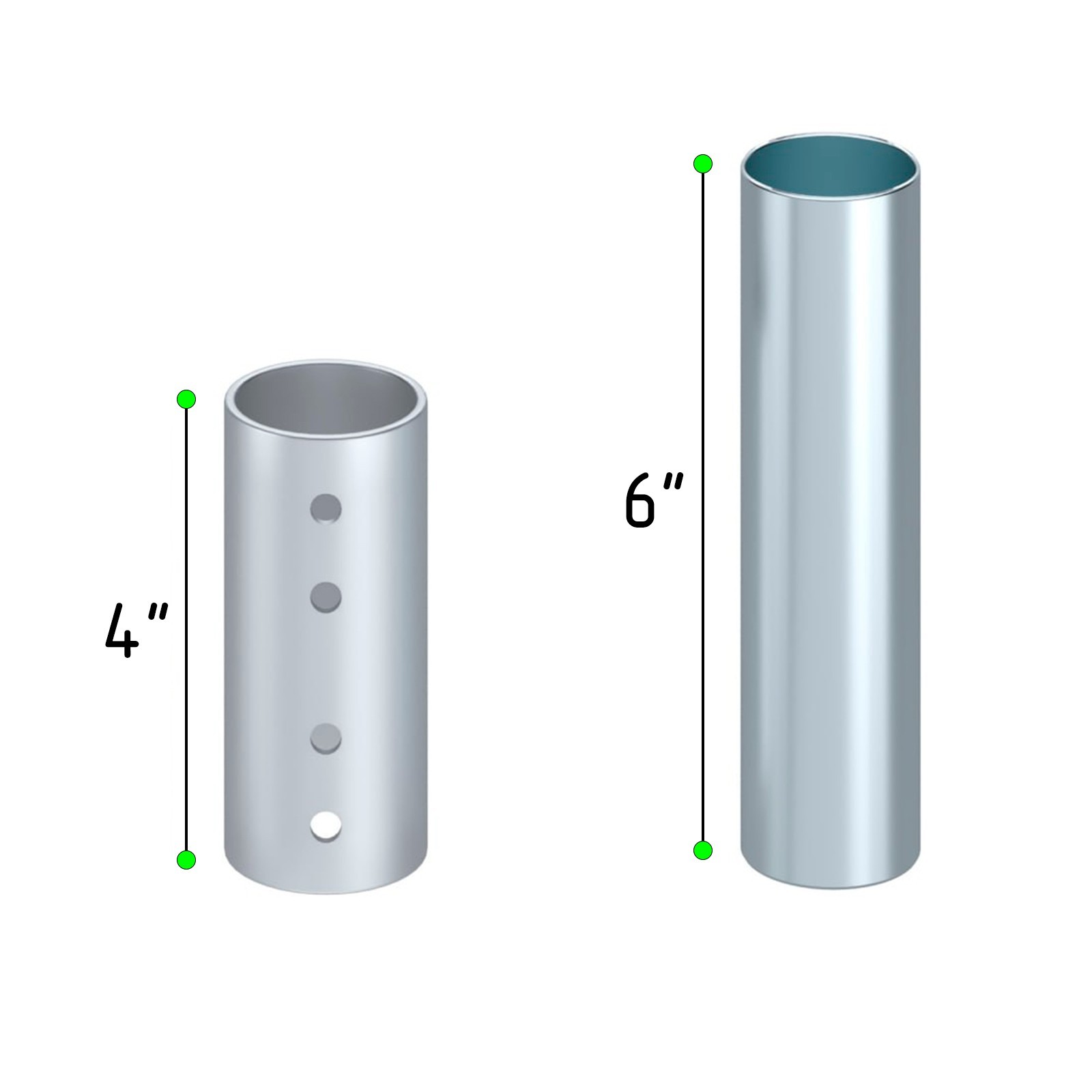 AmGood 6 in. Metal Leg Adjustable Extender | Pack of 4 | Fits 1-5/8 Inch Tubing