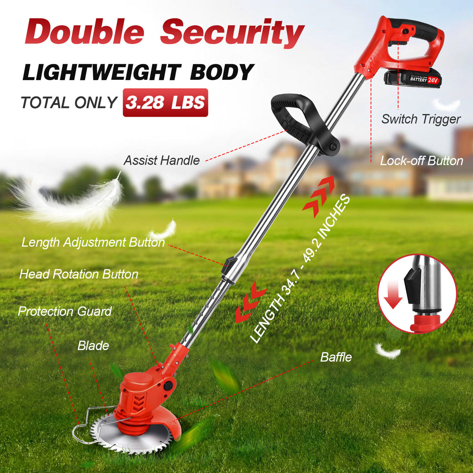 24V Electric Weed Wacker Cutter Grass String Trimmer Cordless 2 Battery Powered