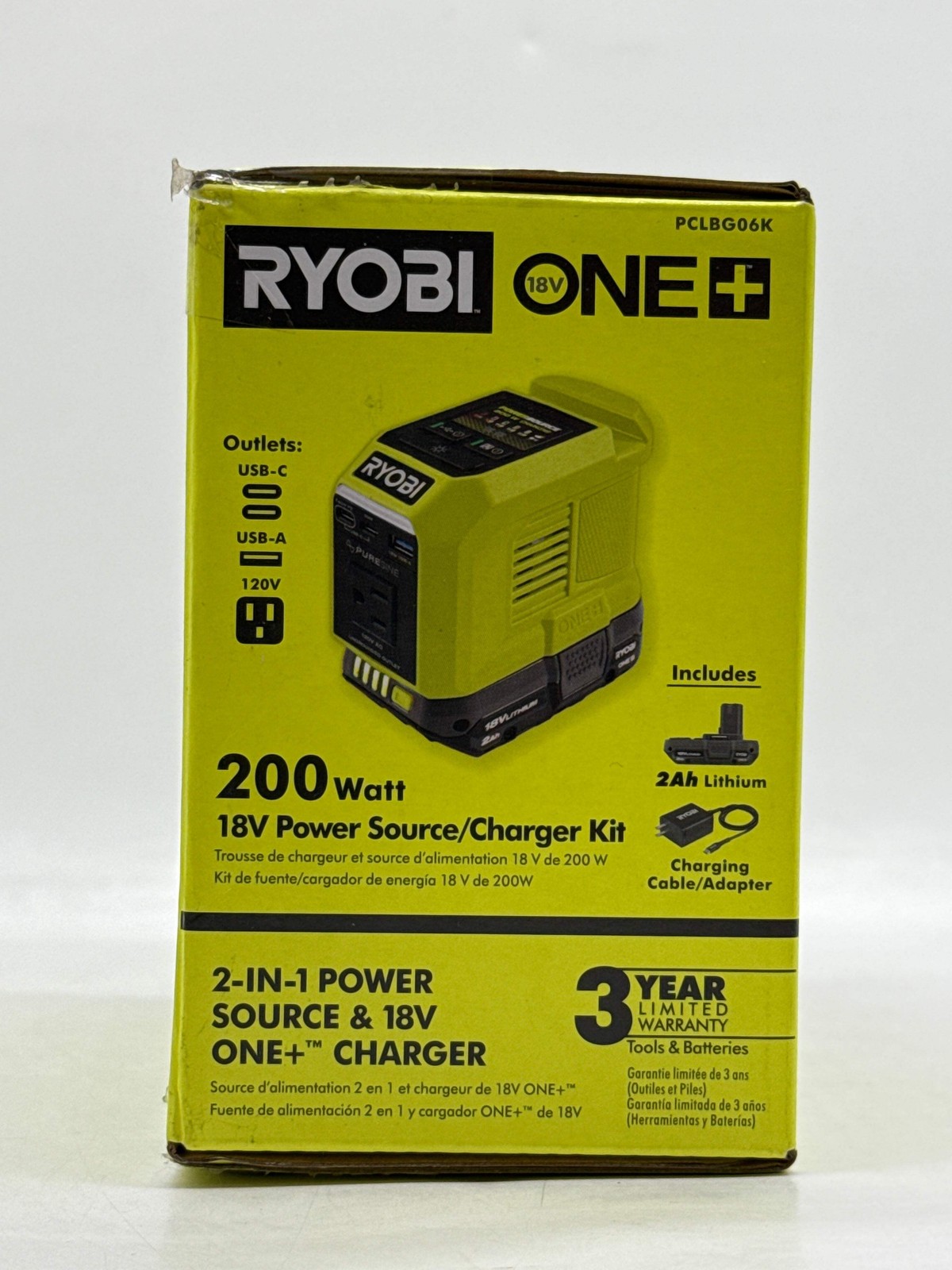 Ryobi PCLBG06K 18v One + 200 watt 18v Power Source/Charger – New