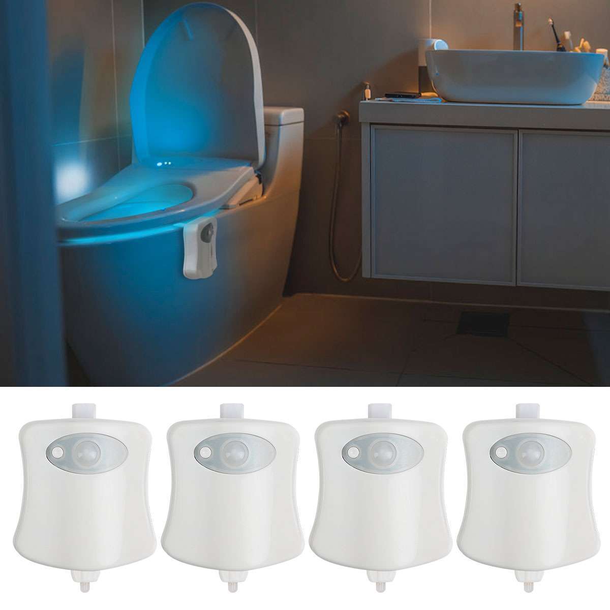 4Pcs Motion Activated LED Bathroom Toilet bowl Night Light 16 Colors Kids Safe