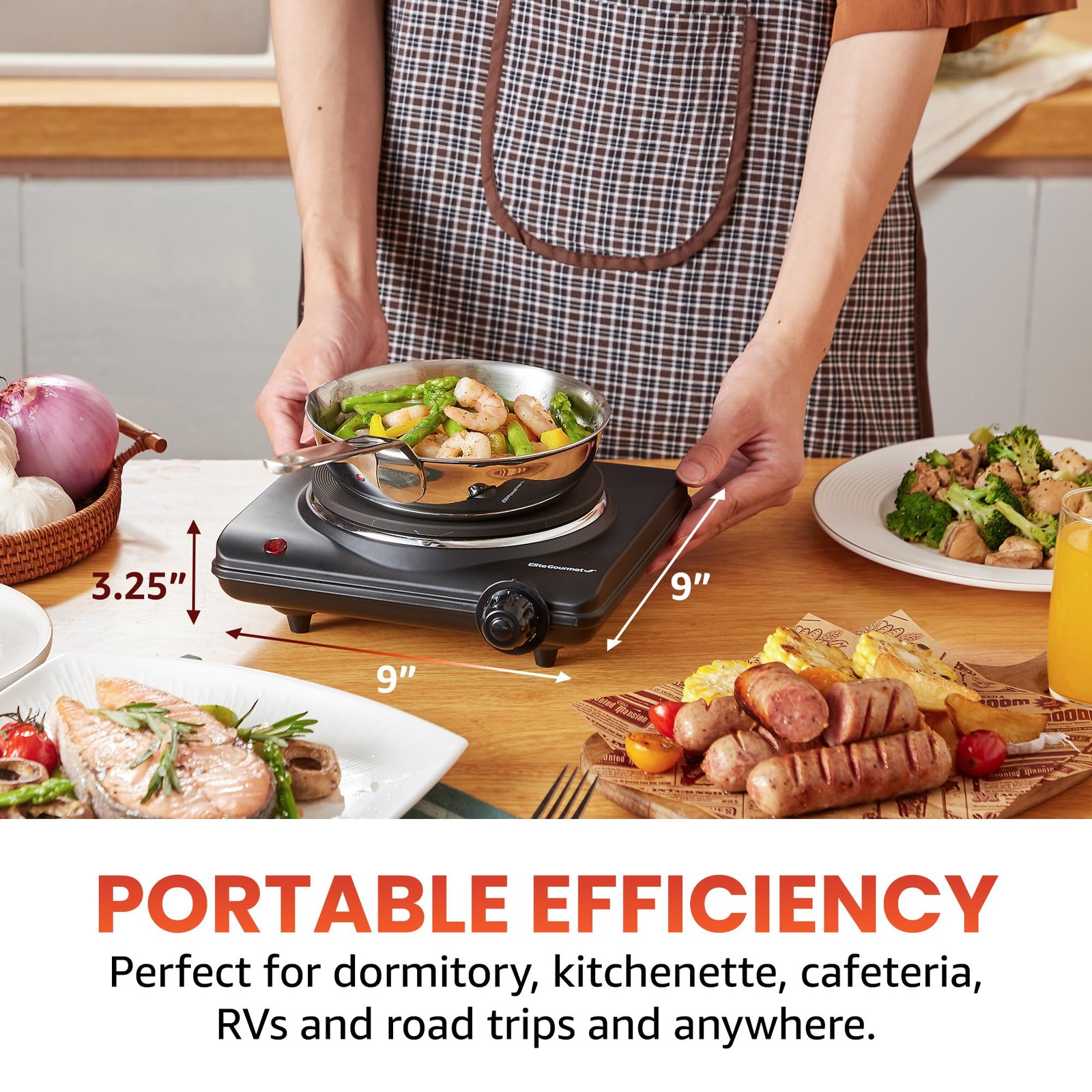 Elite Gourmet ESB-301BF# Countertop Single Cast Iron Burner, Single, Black