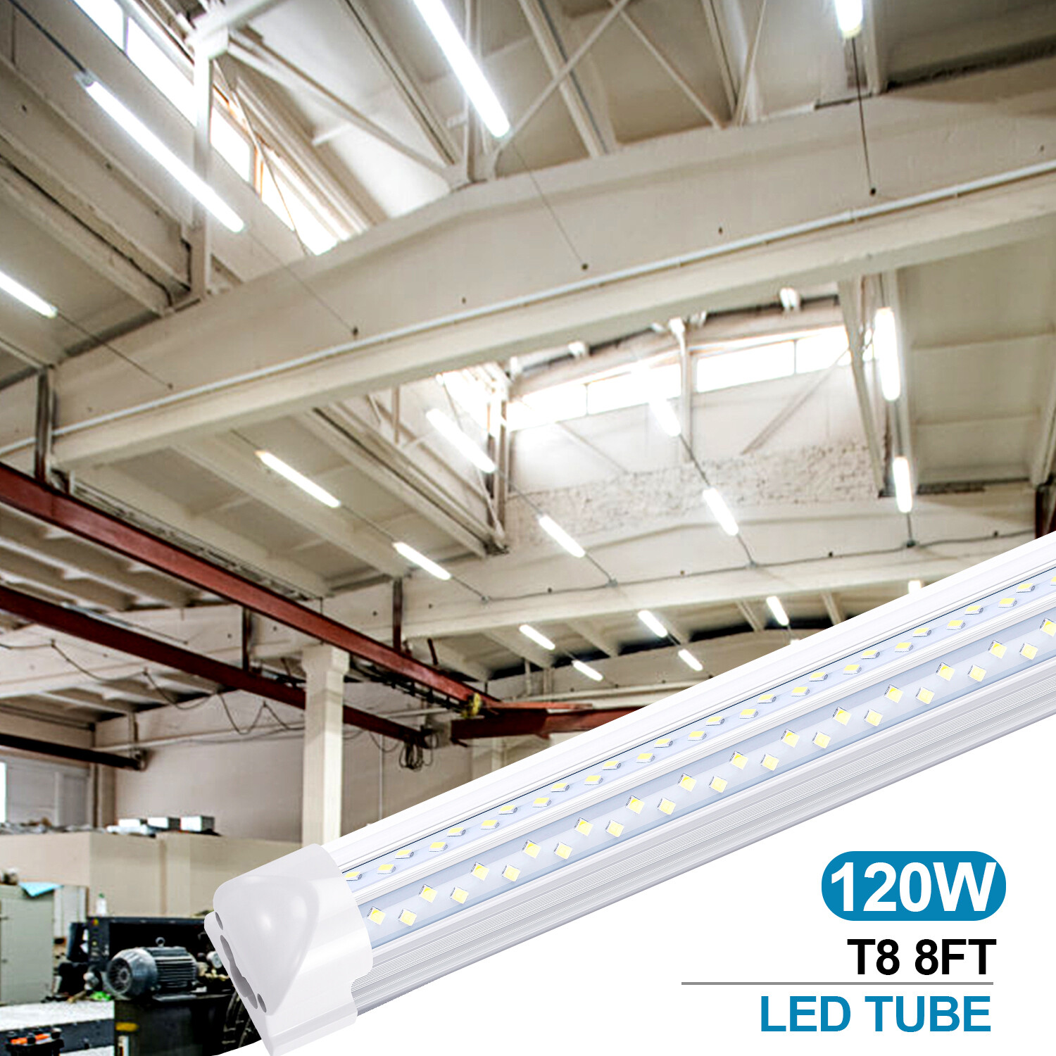 10Pack 8Foot 120W Integrated Led Light Bulbs T8 8FT Led Shop Light Fixture 6000K