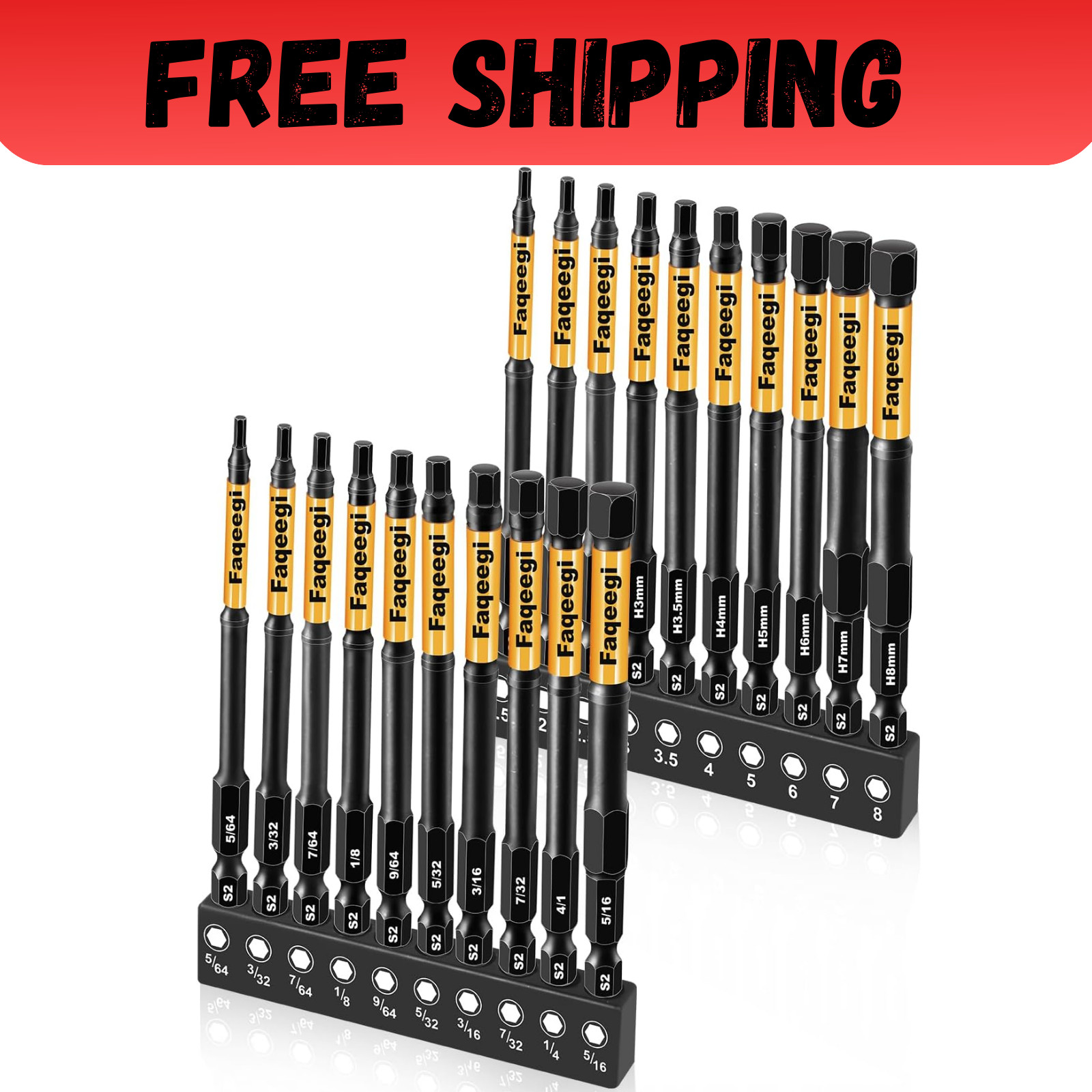 4-Inch Long Hex Bit Set 20PCS (Metric & SAE) Impact Allen Wrench/Key Drill Bit