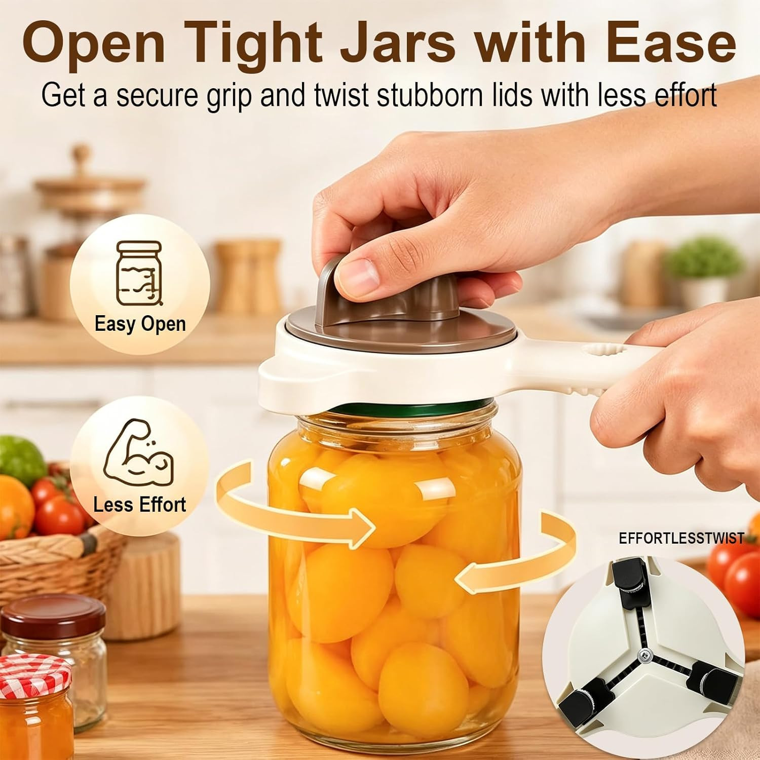 4-in-1 Multi-Purpose Jar Opener Adjustable Stainless Steel Lid Remover with Non-