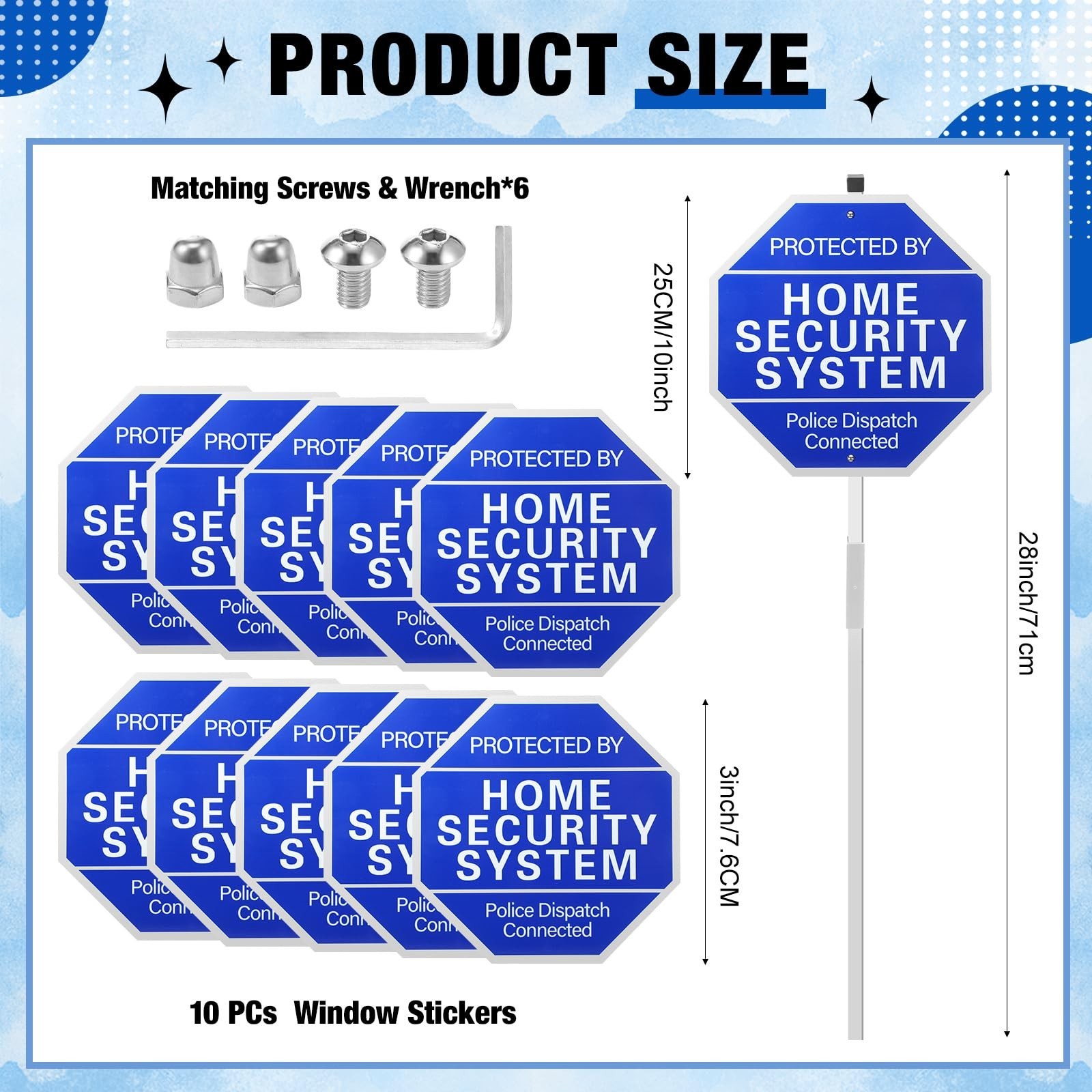 Home Security System Yard Sign – 10″x28″ Aluminum Warning Sign with Stake & Stic