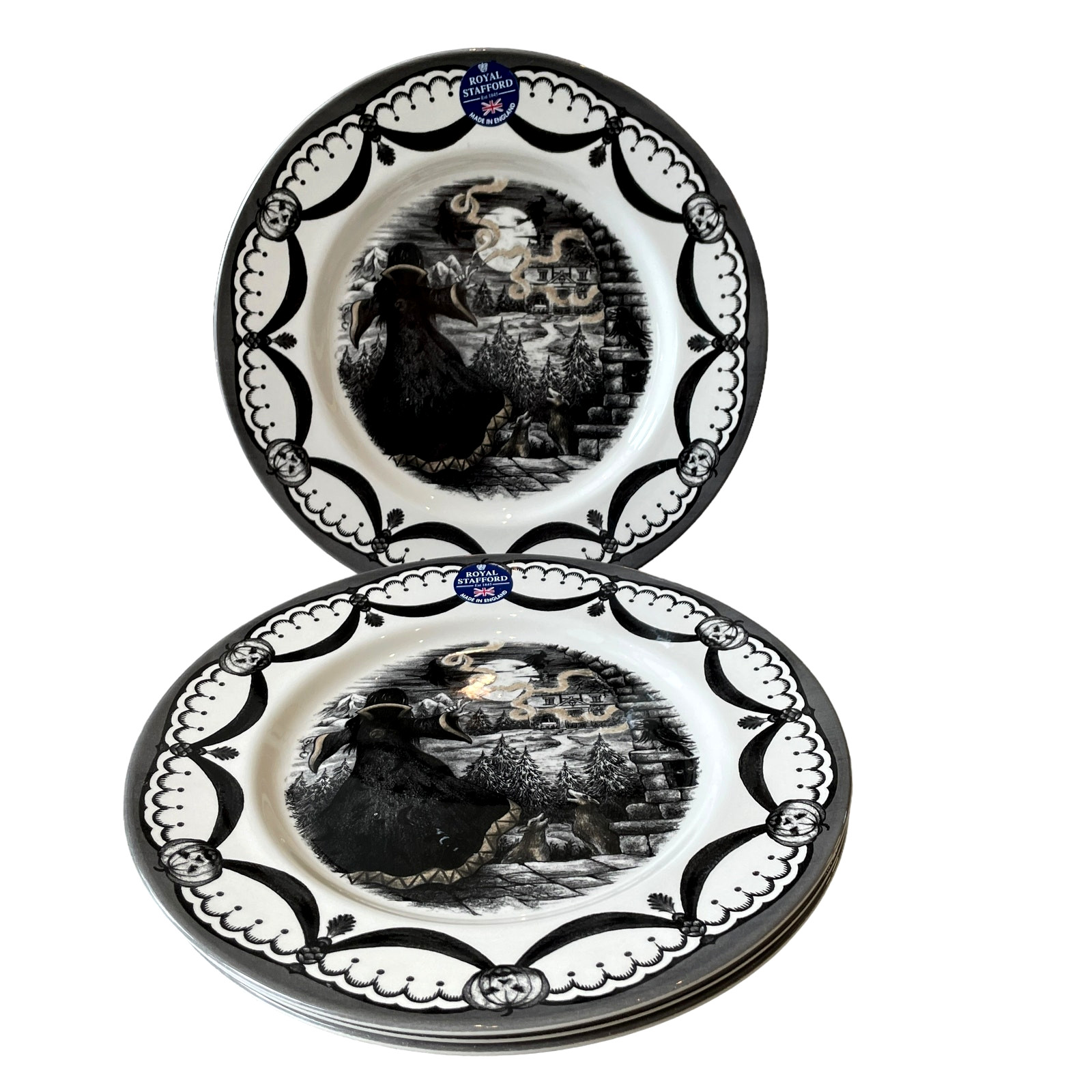Royal Stafford Halloween Wicked Witch Salad Plates 8.5in Porcelain Set of 4 New