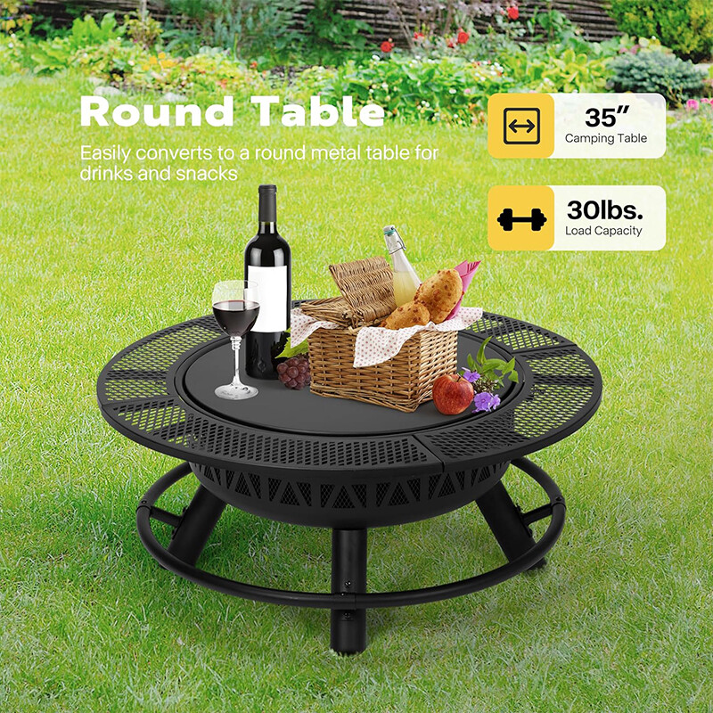 35” Outdoor Wood Burning Round Fire Pit Barbecue Pit BBQ Backyard Fireplace