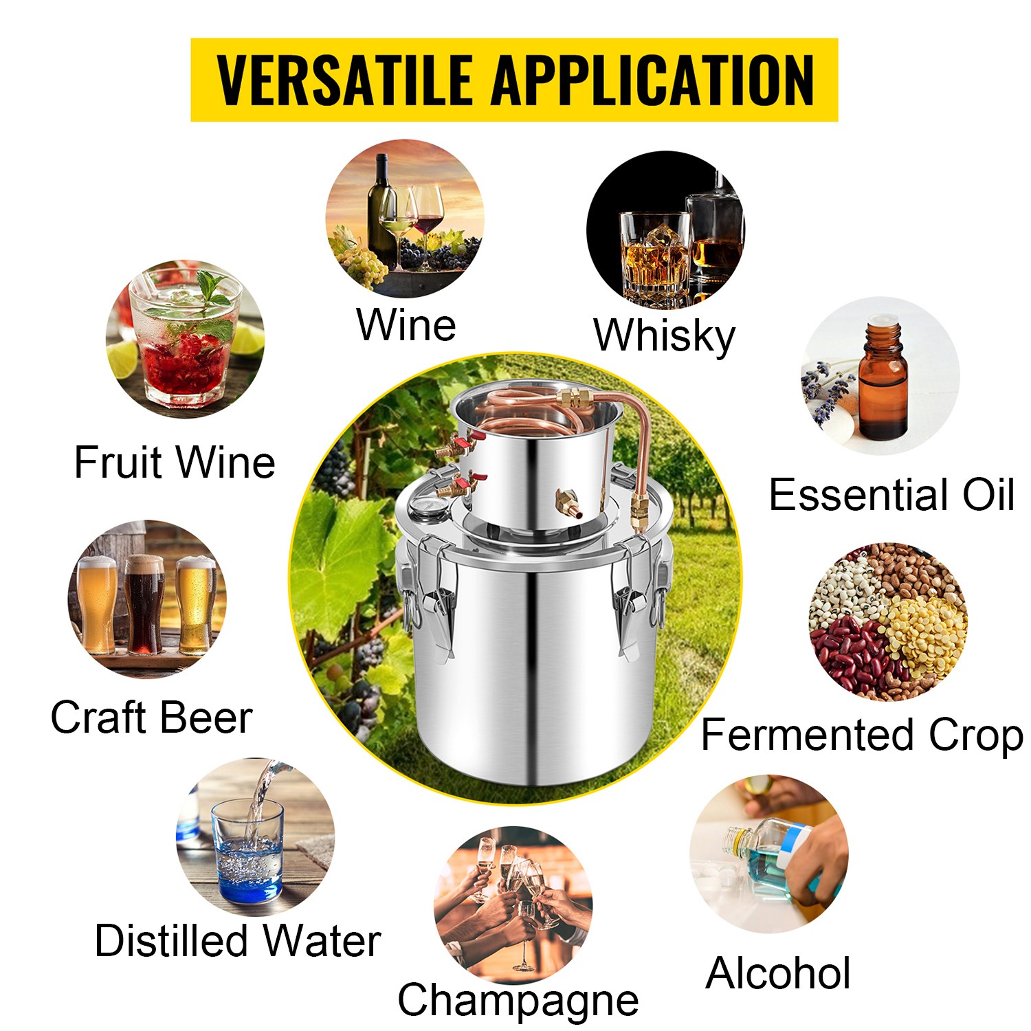 VEVOR 3/5/8/13.2 Gal Moonshine Still Water Wine Alcohol Distiller Brewing Kit