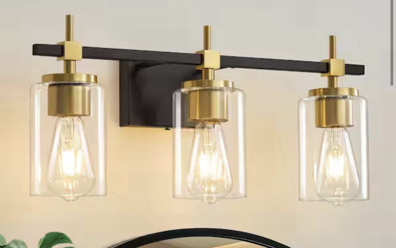 Modern 20.07 in. 3 Light Black and Gold Vanity Light