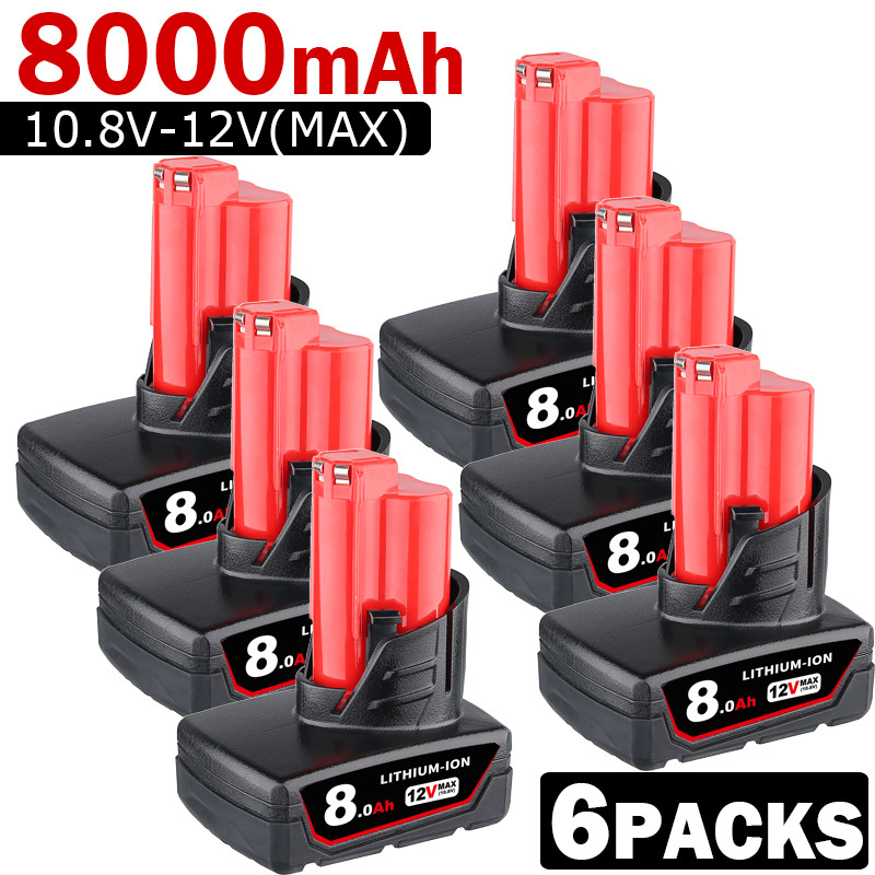 6X 8.0Ah For Milwaukee for M12 12V Battery 48-11-2440 48-11-2450 48-11-2460 new