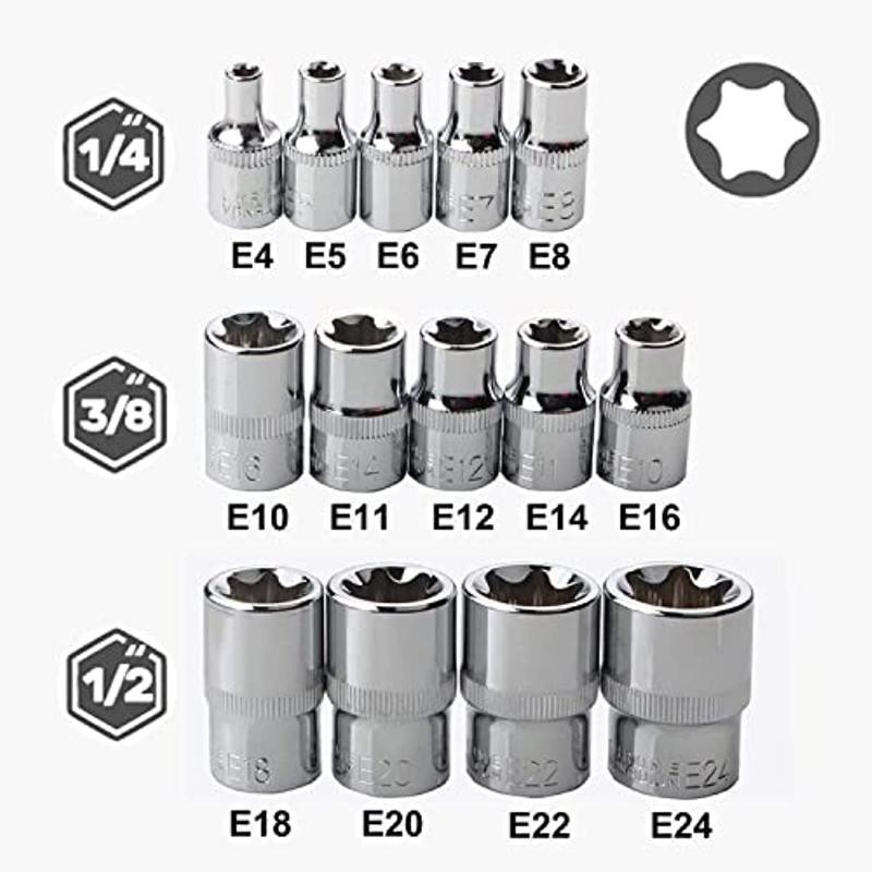 4/5/14PCS Female E Star Torx Socket Set E4-E24 E-Torx External Hex Socket Insert