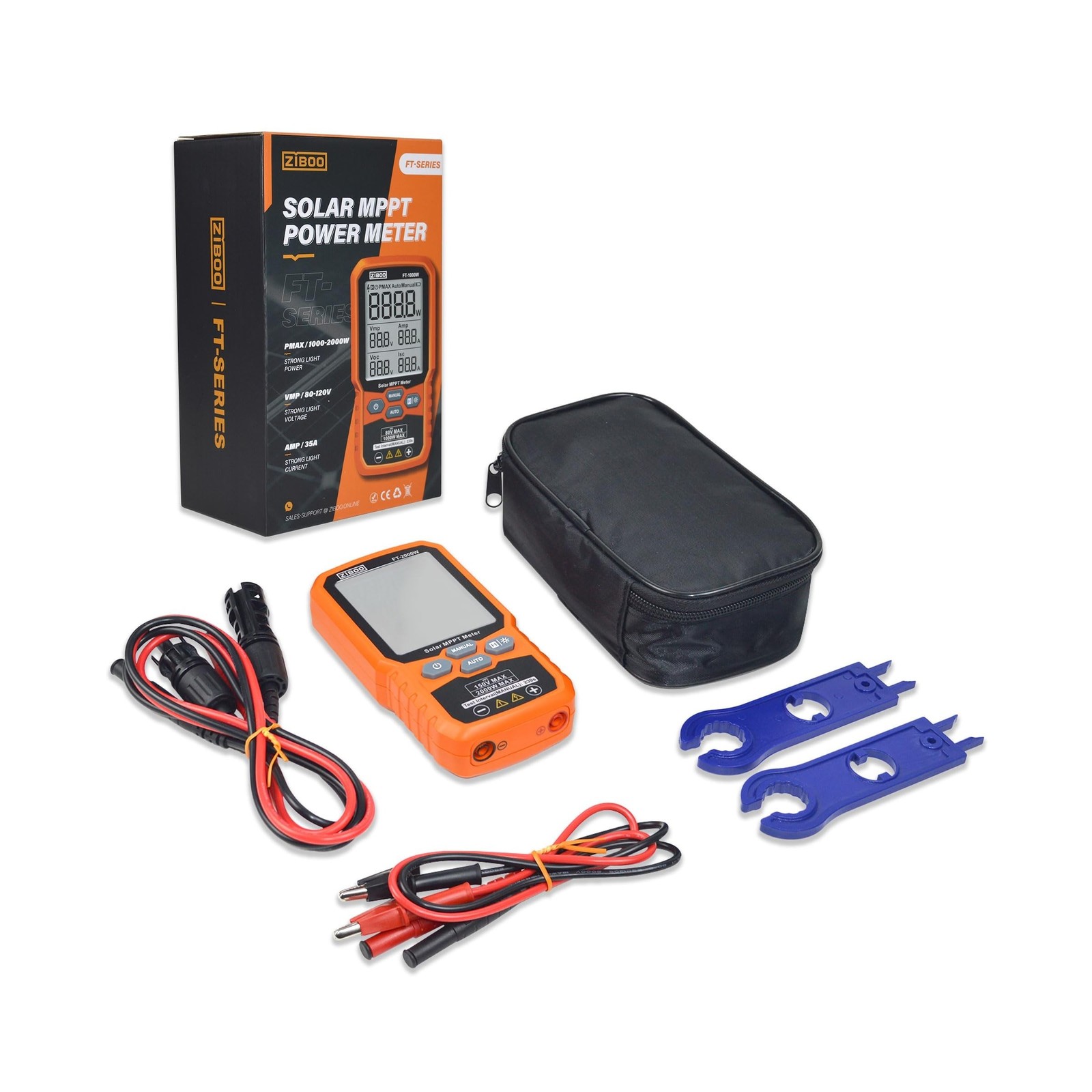 ZIBOO FT-2000W Solar Panel Tester MPPT Meter – 2000W Max Power, 150V/35A PV M…