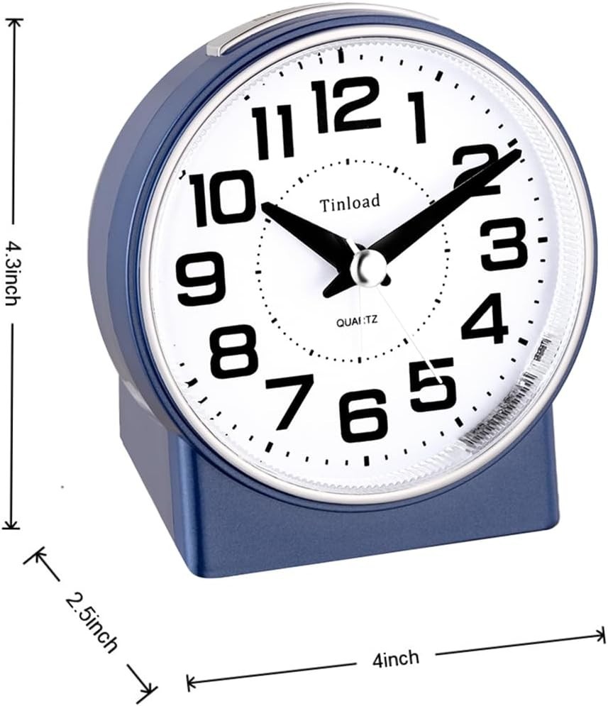 Tinload 4.3″ Silent Analog Alarm Clock No Ticking Big Numbers Blue Circle