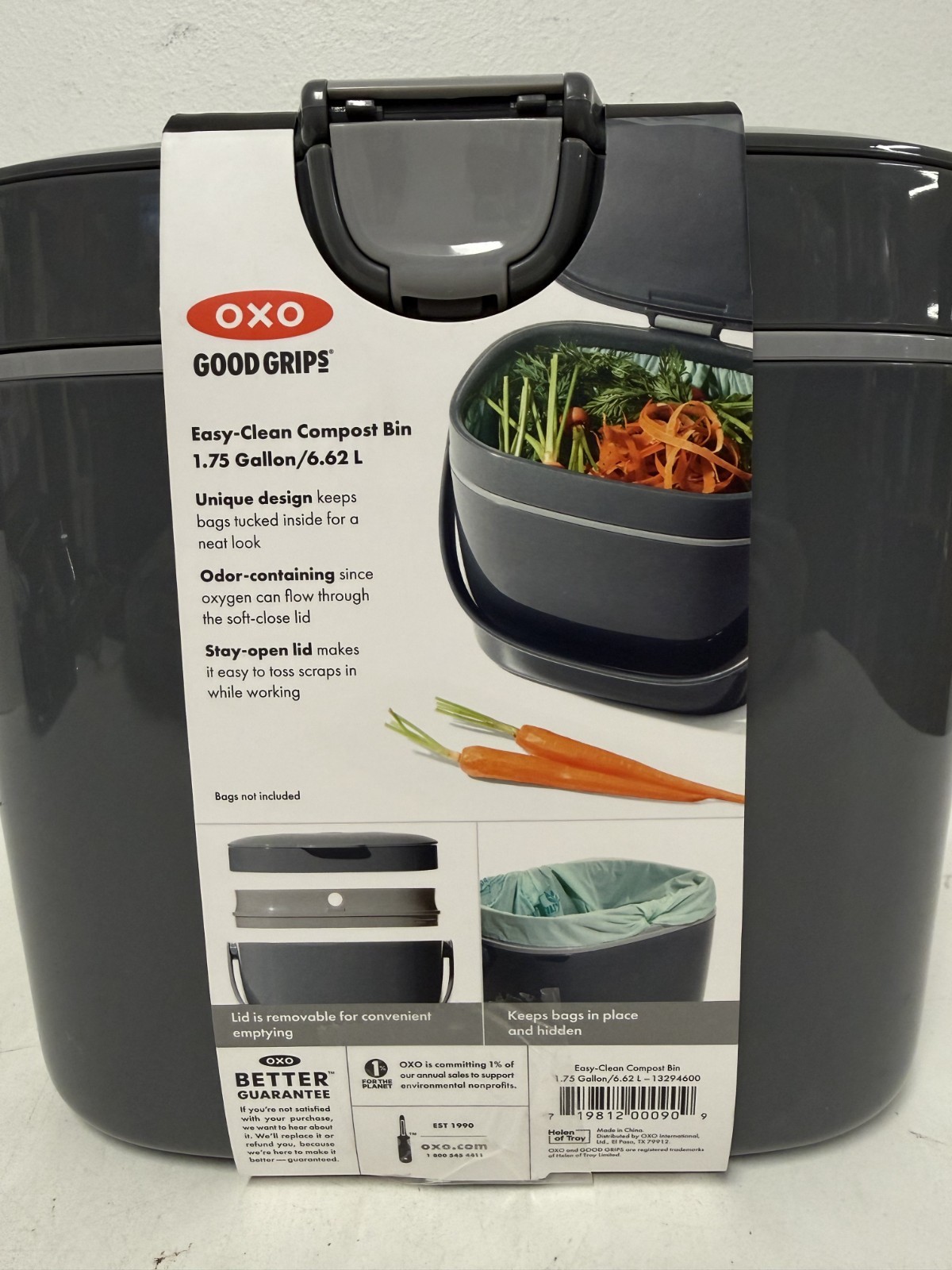 OXO Easy-Clean Compost Bin 1.75 Gallon Gray Kitchen Countertop – 13294600