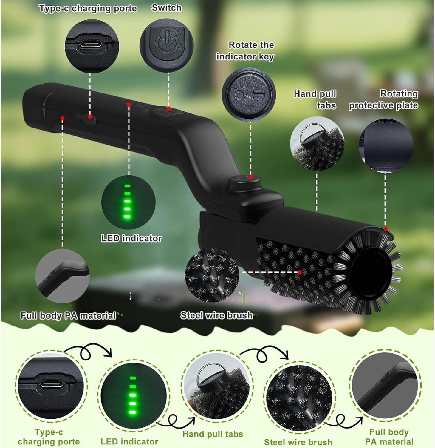 Electric BBQ Grill Brush – 2600mAh Rechargeable Cleaning Brush Wireless Cleaner