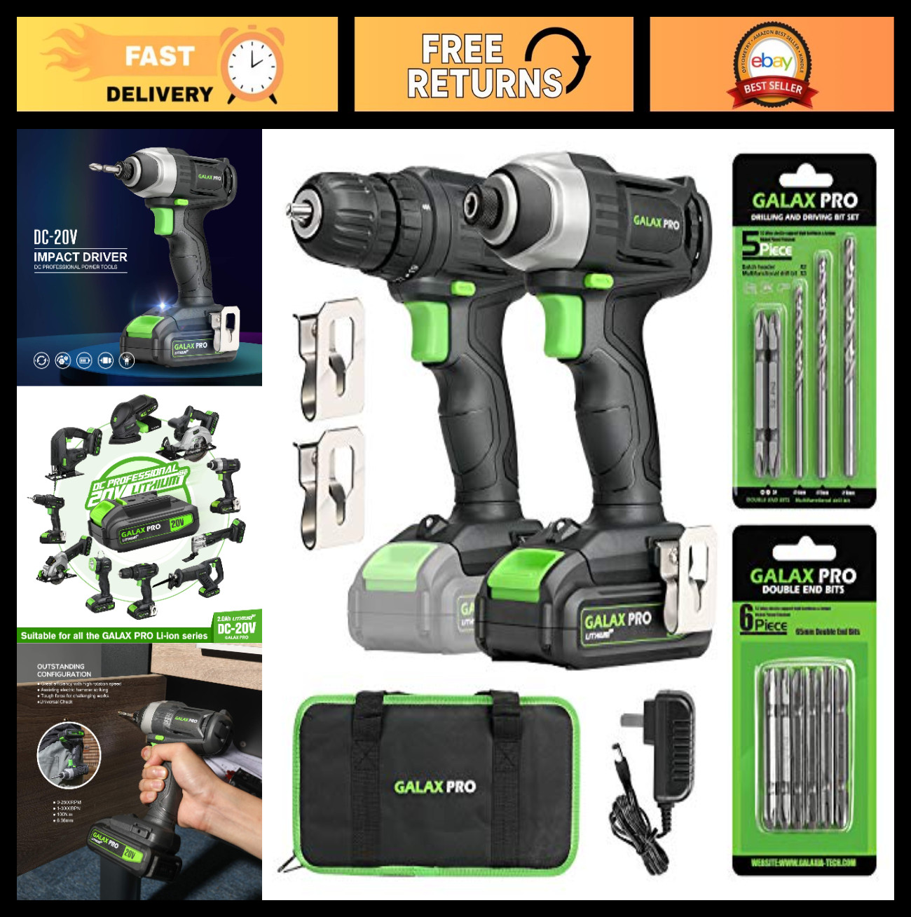 Cordless Drill Impact Driver Combo Kit – 1.3Ah Lithium-Ion Battery, Charger, 11