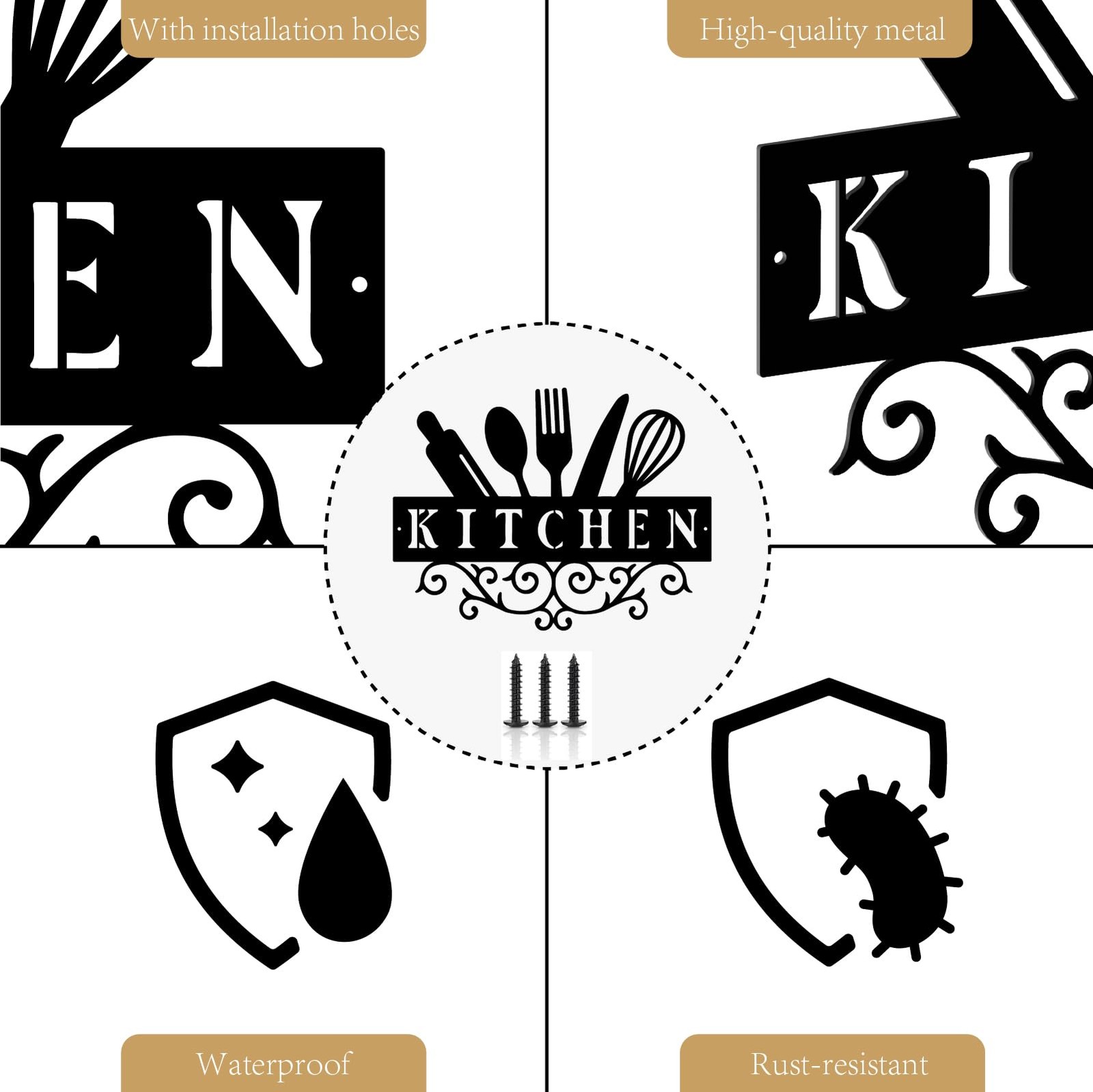 12x9in Metal Kitchen Wall Sign Rustic Farmhouse Decor Black Hanging Art (