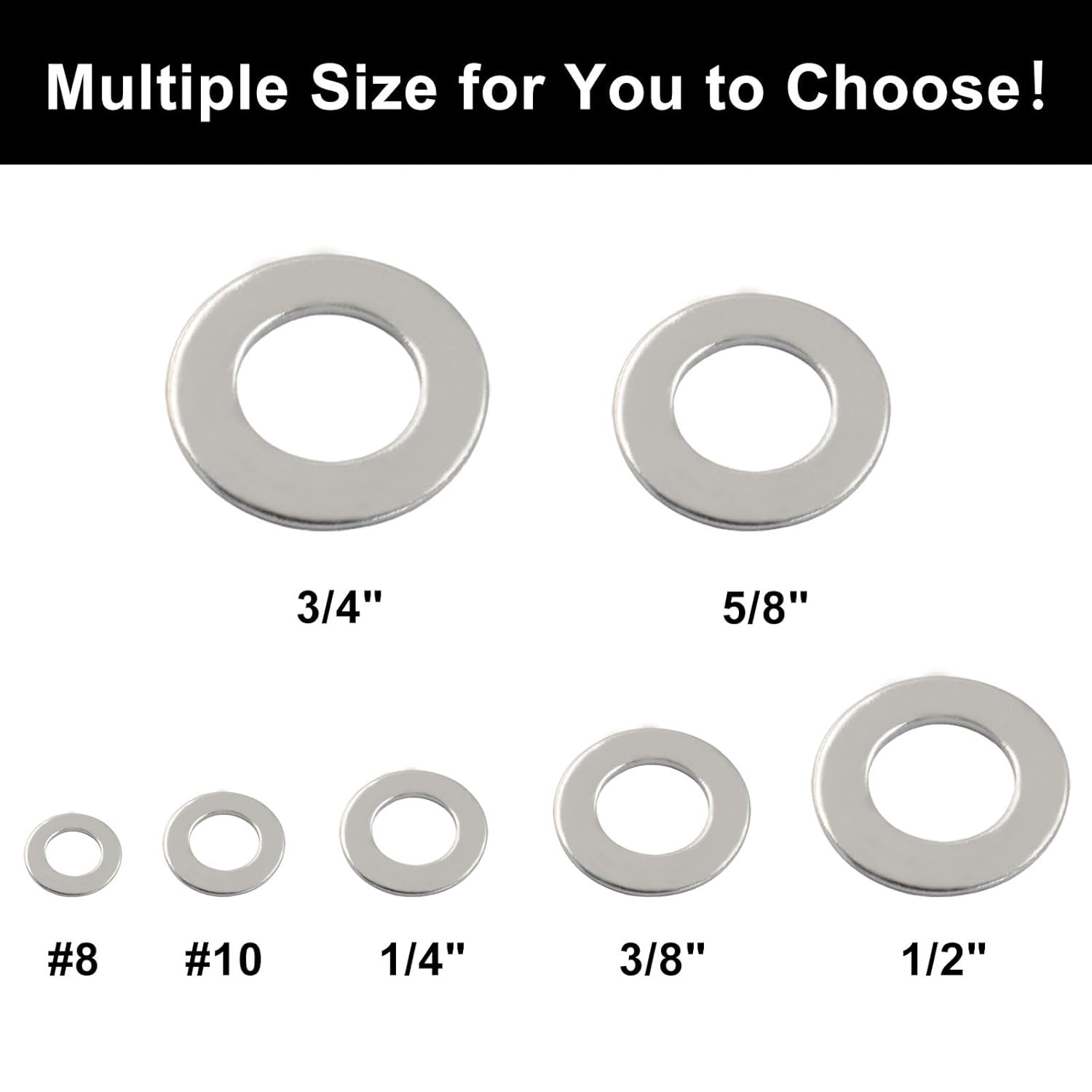 200 Pack #10 Flat Washer 304 Stainless Steel SAE Metal Washers for Bolts Screws