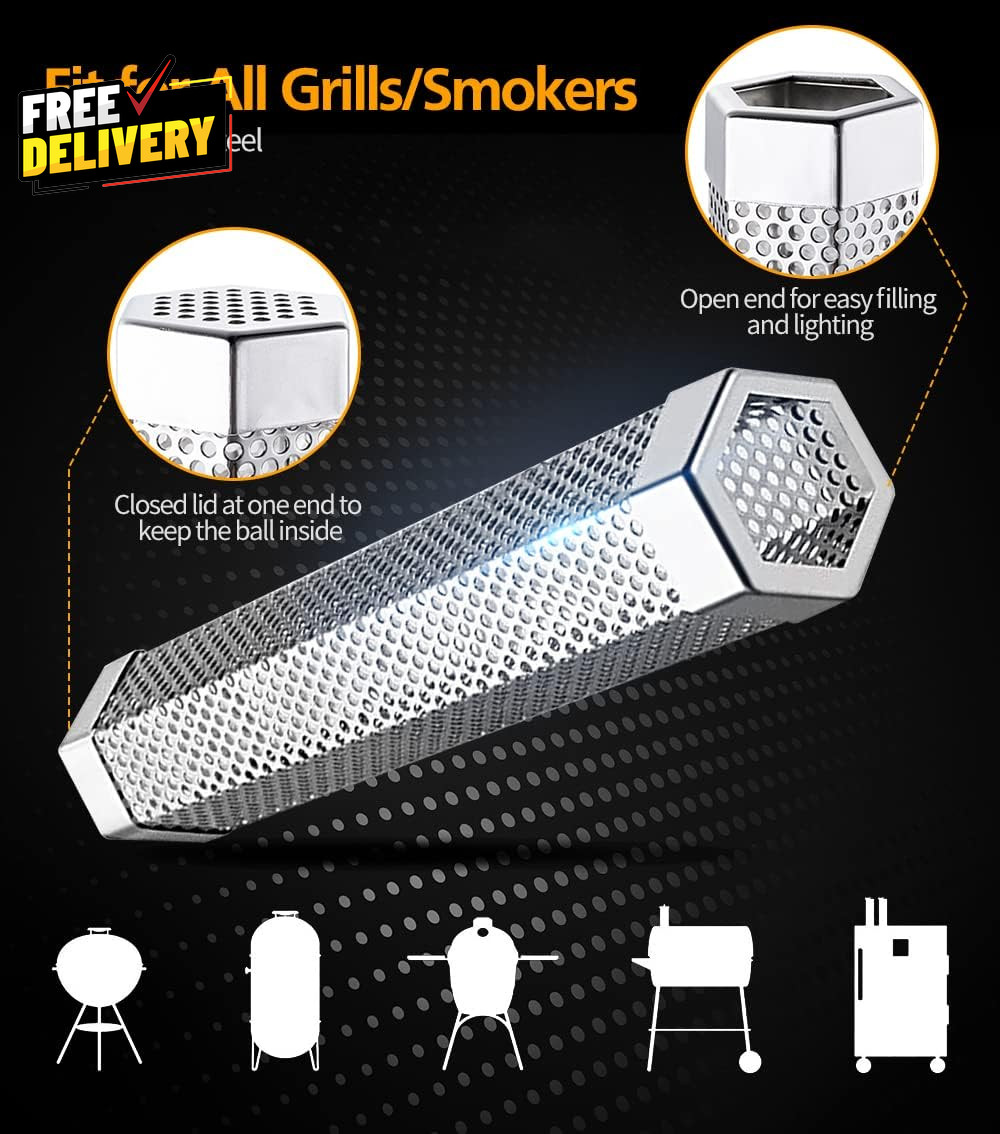 Pellet Smoker Tube Set 6 & 12 Stainless Steel BBQ Wood Smoker Tube with Brush…