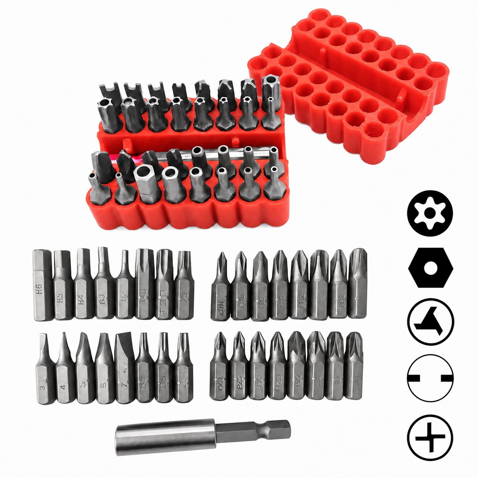 33 PCS Tamper Security Torx Bit Set Hex Head Drill Extension Screwdriver Bits US