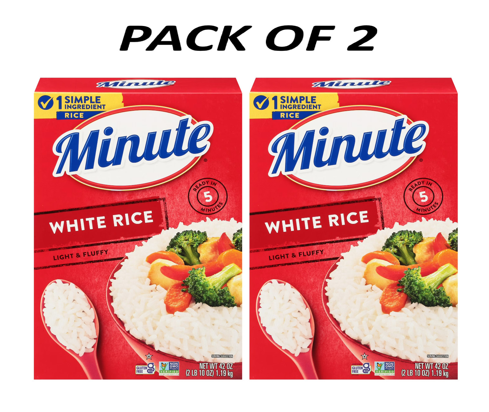 Minute Instant White Rice, Light and Fluffy, Gluten Free, 42 oz, pack of 2