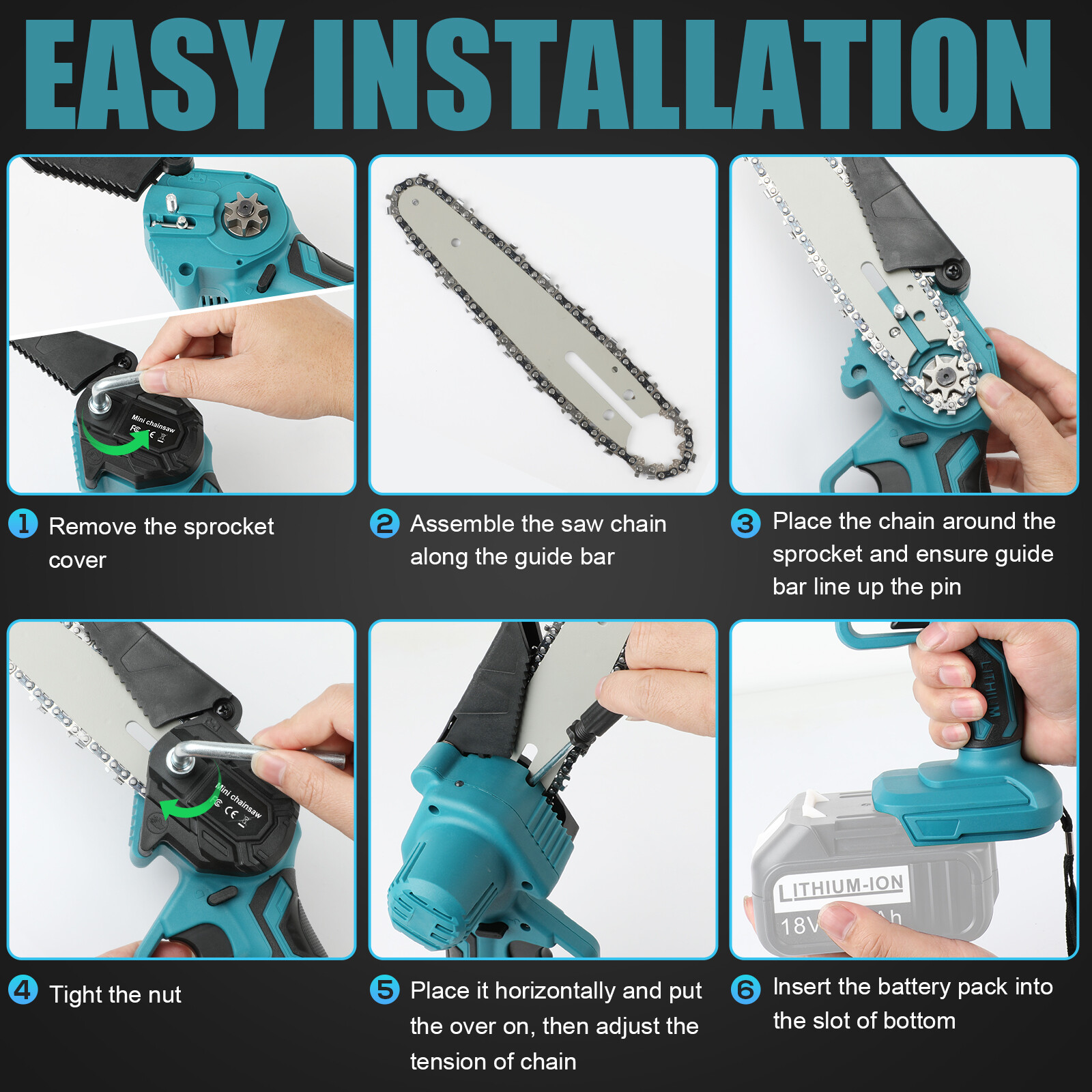 4+6″ Electric Mini Chainsaw Cordless Handheld Chain Saw Wood Cutter+2 Batteries