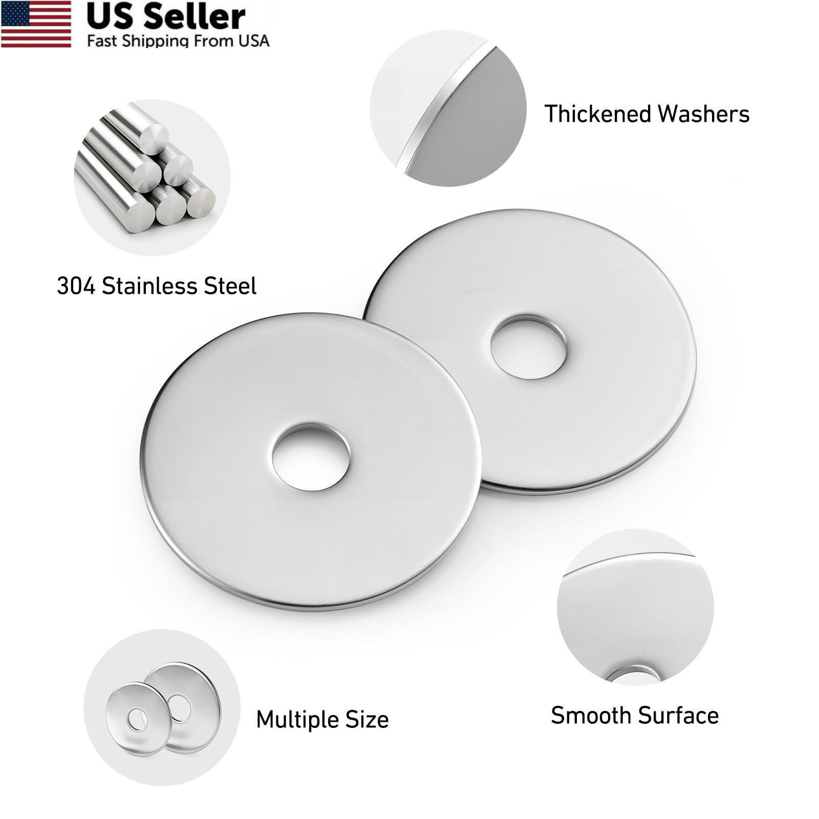 BNUOK 100PCS Fender Washers Assortment Kit, Thickened 304 Silver