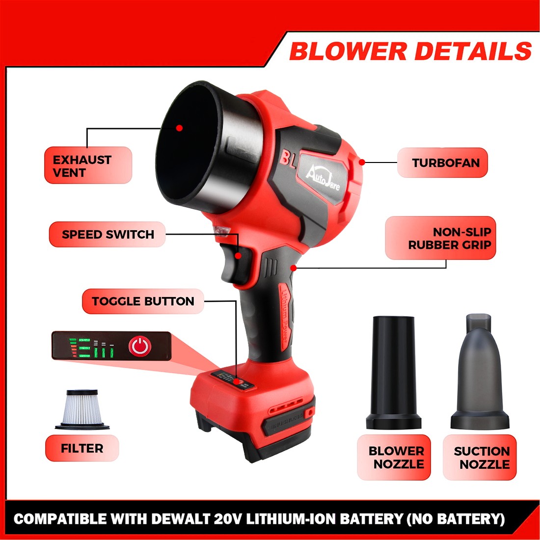 Cordless Leaf Blower for Milwaukee 18V Battery 2in1 Electric Leaf Blower&Vacuum