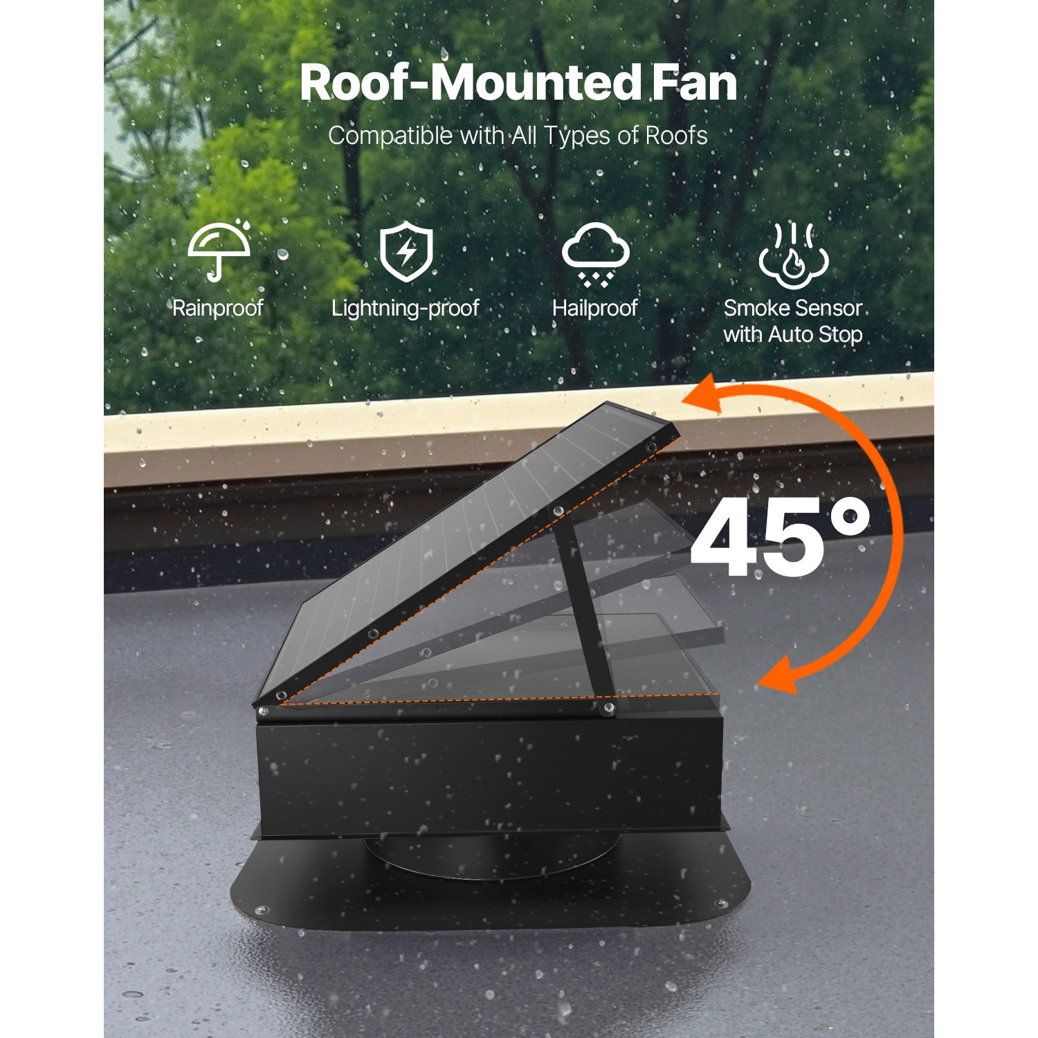 Solar Roof Attic Exhaust Fan 35W with Smart Thermostat Brushless DC Motor