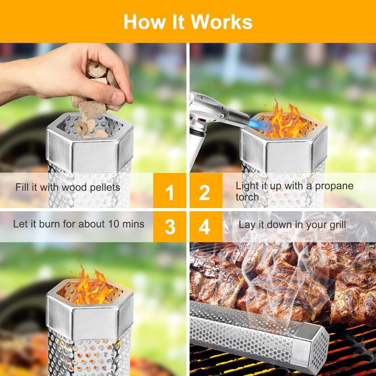 2 Pack 12” Stainless Steel BBQ Wood Pellet Tube Smoker