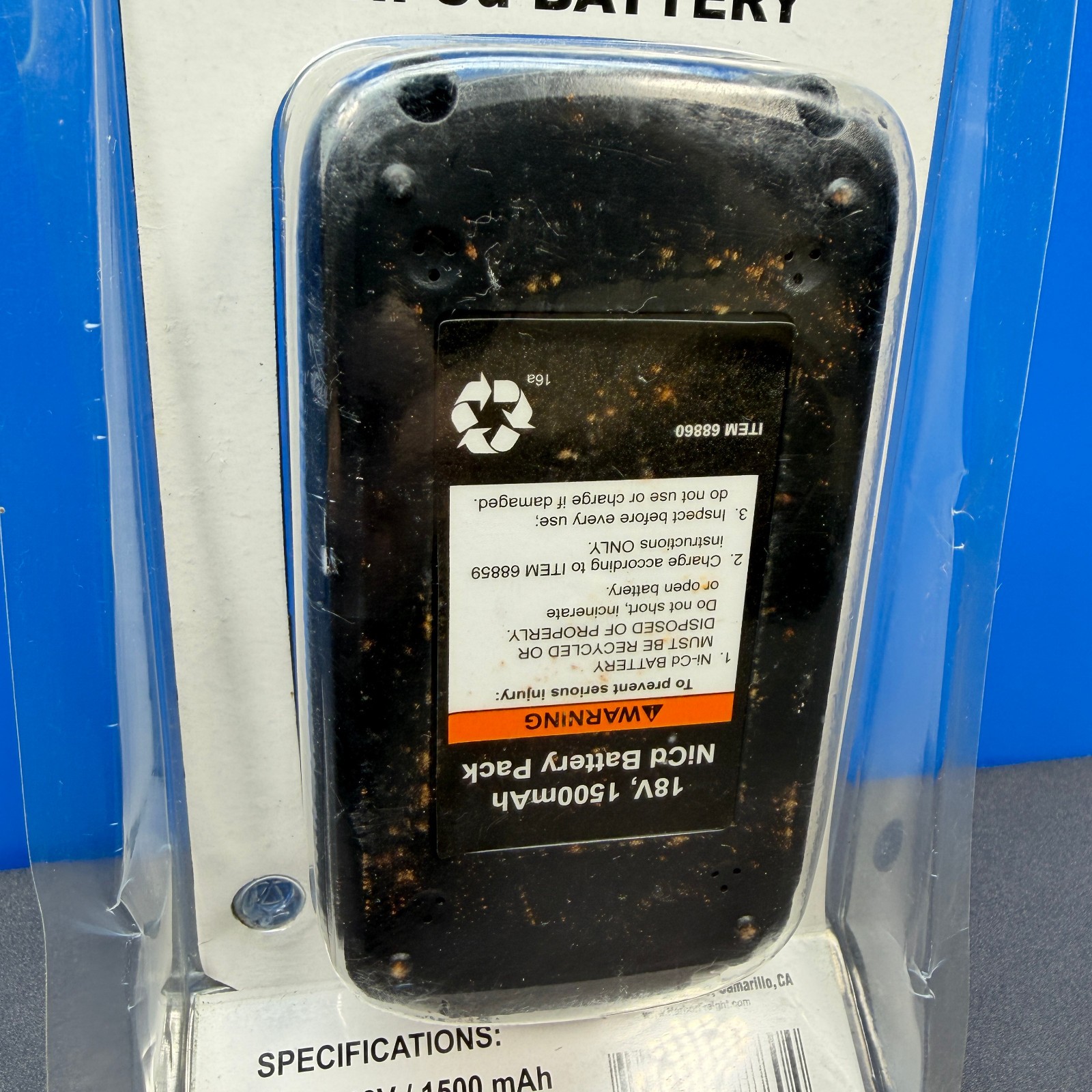 CHICAGO ELECTRIC 18 VOLT NI-CD BATTERY 68860 18V 1500mAh NICD POWER TOOLS NEW