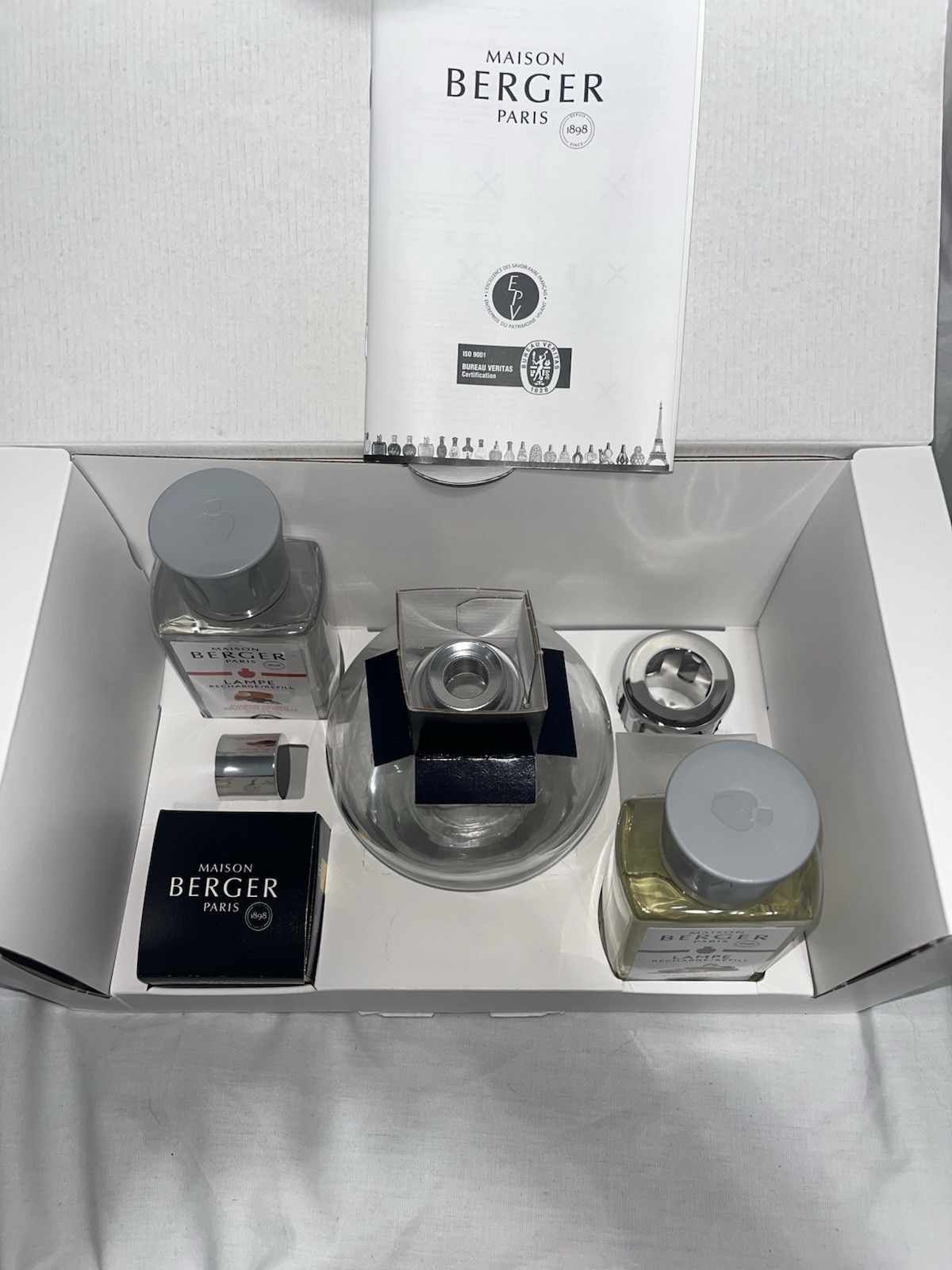 NEW! Lampe Berger Maison Paris Clear Round Glass Lamp Gift Starter Set Refill