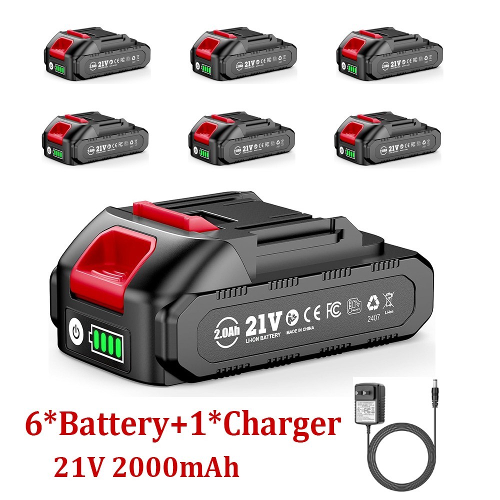 6PK 21V 2Ah Rechargeable Li-IonBattery Fast Charging Replacement for Power Tool