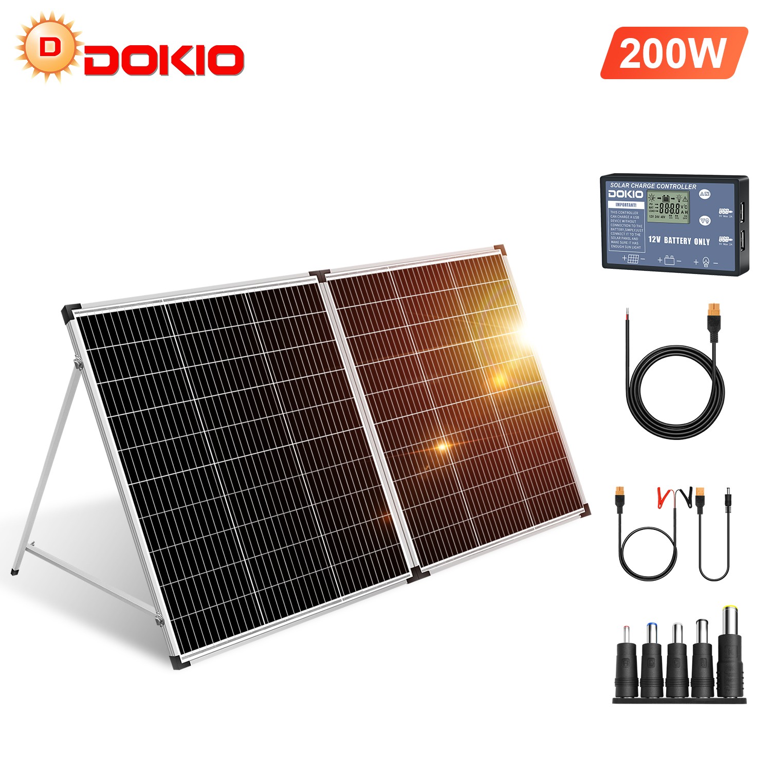 DOKIO Solar Suitcase 200W 18v Portable SolarPanel Kit for 12V Batteries Garden