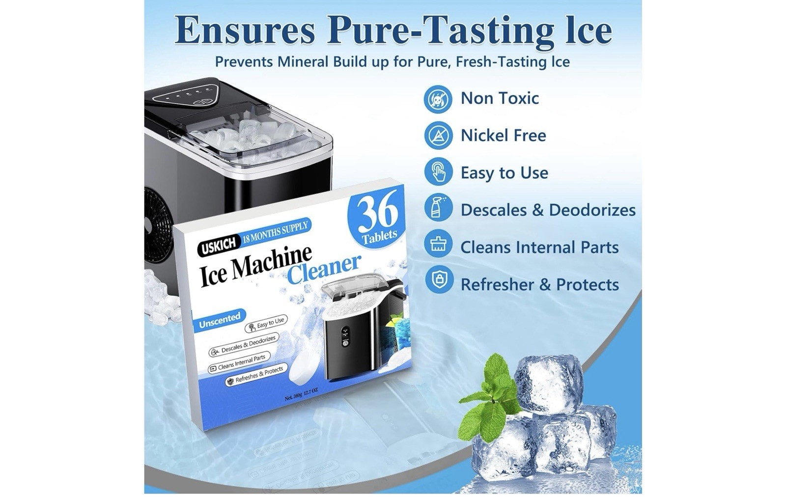 Ice Machine Cleaner Descaler Gentle Household Cleaning Descaling Sheet (36 Pack)