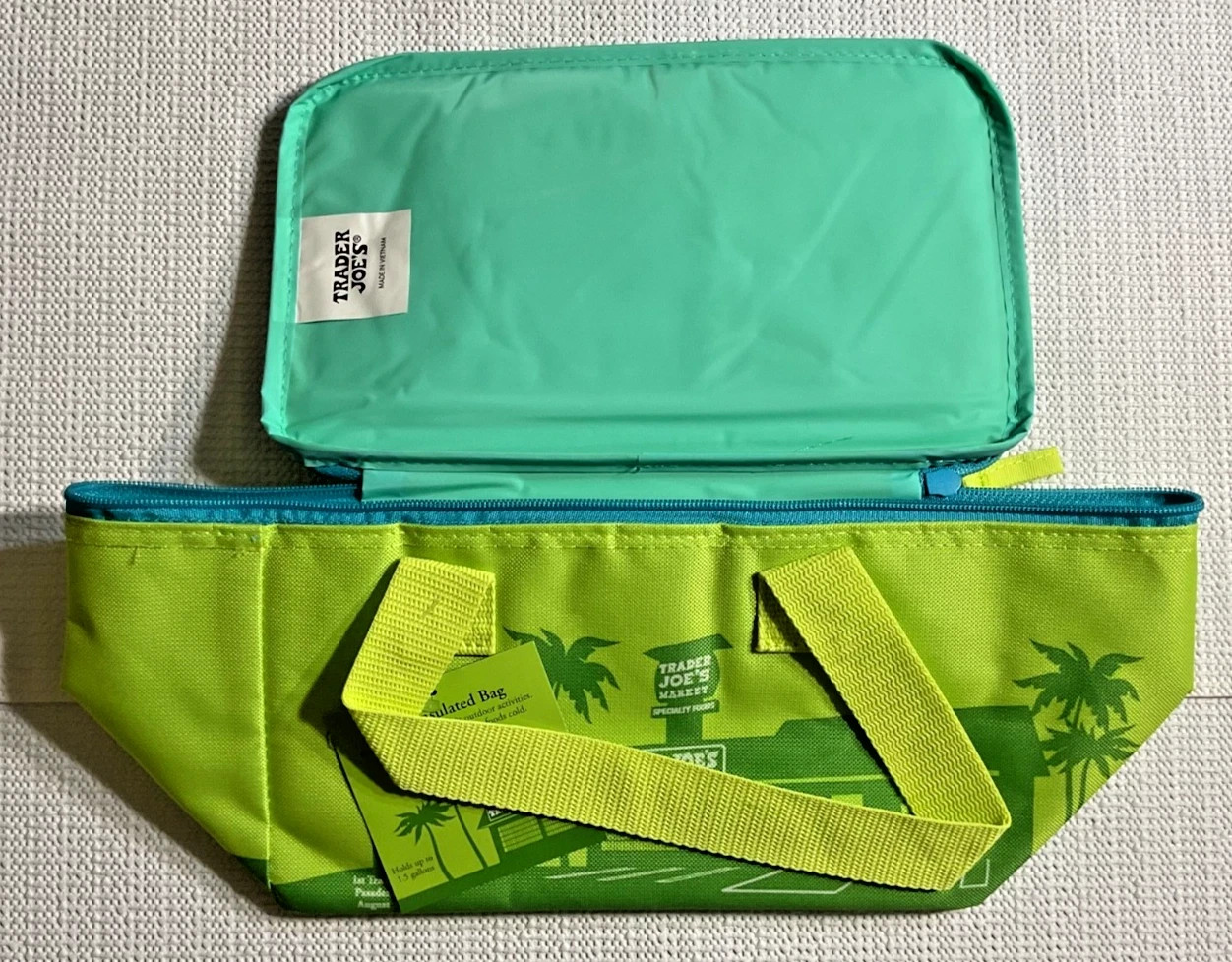 Trader Joe’s Mini Insulated Bag Neon Green with Blue Zipper, Summer 2026 Release