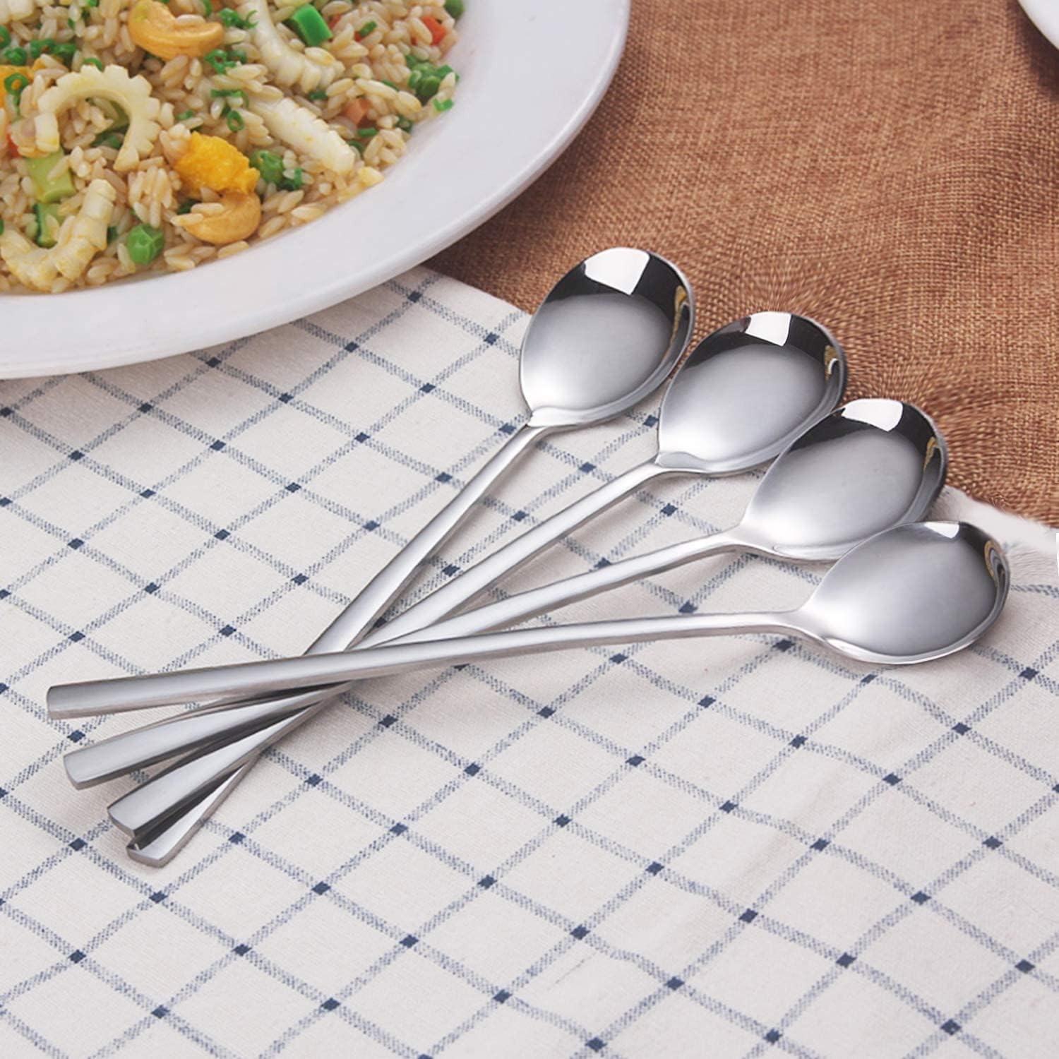 Spoons, 8 Pieces Stainless Steel Korean Spoons,8.5 Inch Soup Spoons with Long Ha