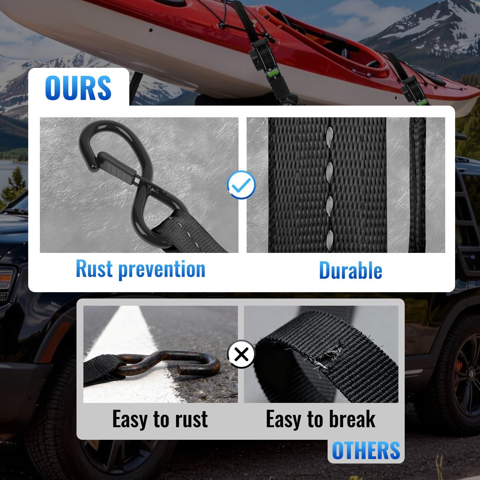 Retractable Ratchet Straps 1 in X 10 Ft – 1,500 Lbs Break Strength – Self