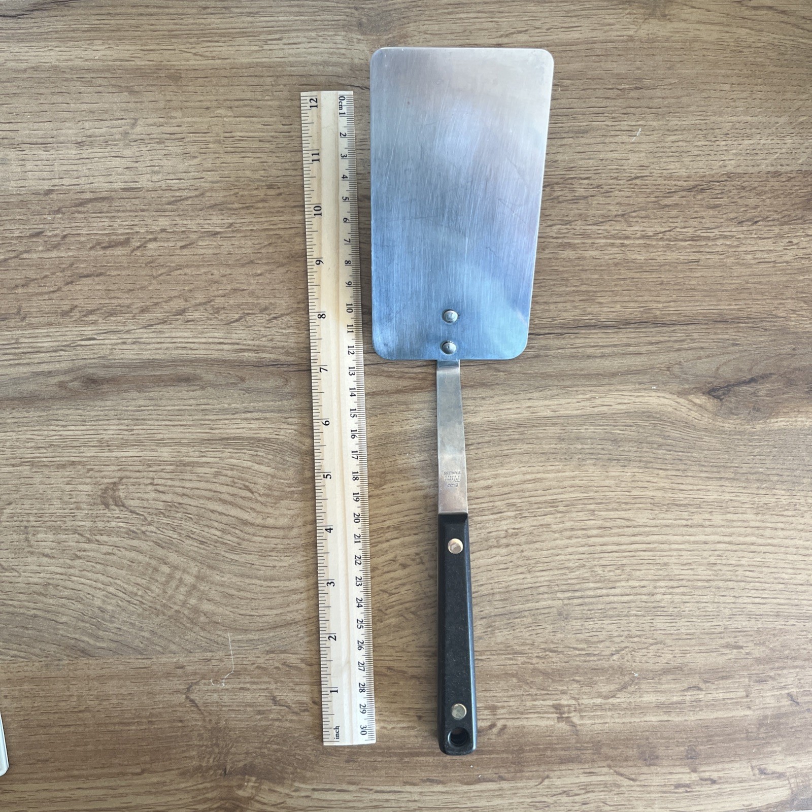 Vintage EKCO Flint Stainless Steel Spatula Wood Handle 12” Made In USA