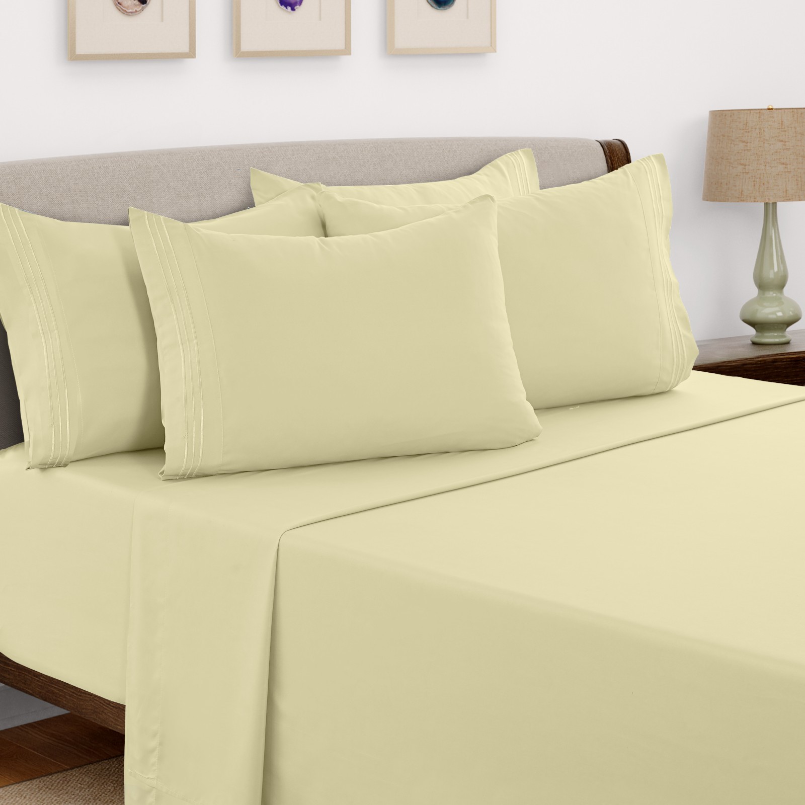 6 Piece Bed Sheet Set 1800 Series Microfiber Comfort Deep Pocket Hotel Bed Sheet