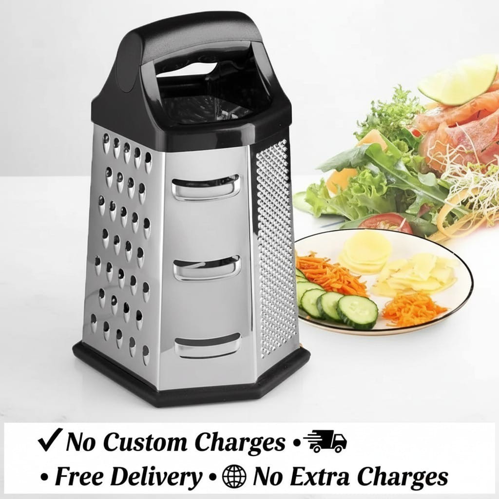 Stainless Steel Box Grater – 6 Sided, Multi-purpose Cheese and Veggie Cutter