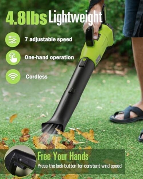 Cordless Leaf Blower – 2×5.2Ah Battery, 530CFM 170MPH, Powerful Battery