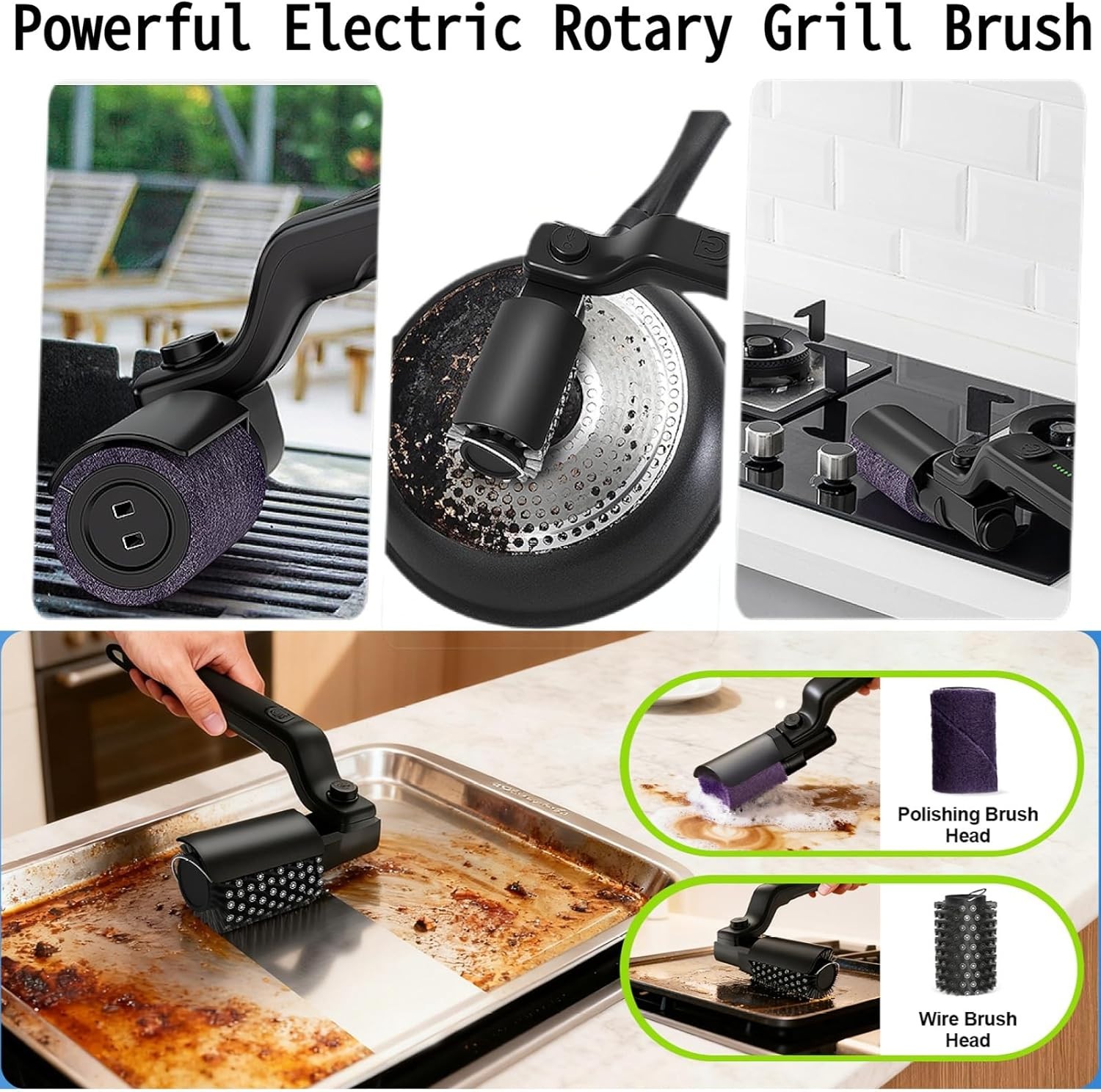 Electric BBQ Grill Brush – 2600mAh Rechargeable Cleaning Brush Wireless Cleaner