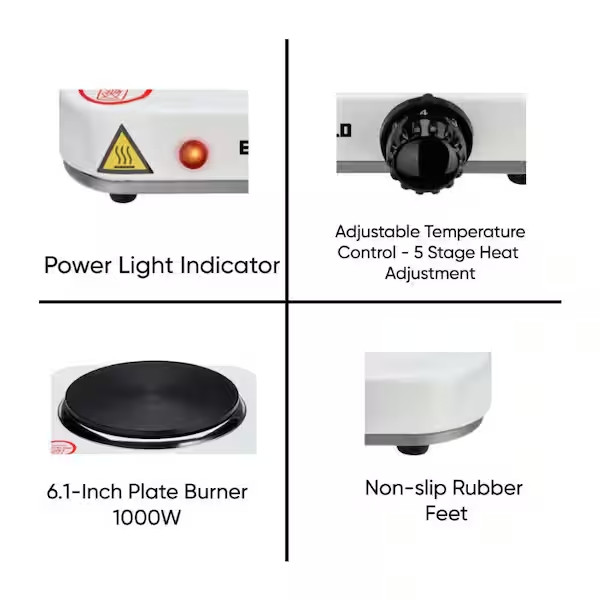 Single Burner 5.5″ White Electric Hot Plate Portable Compact Countertop