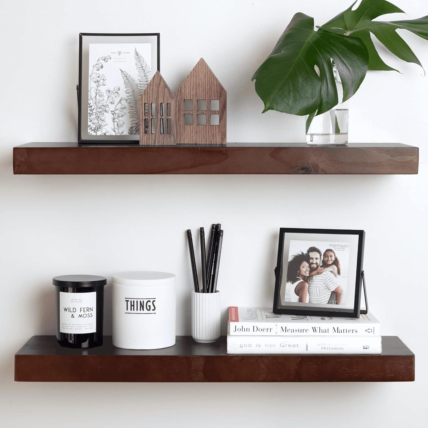 24inch Walnut Floating Shelves for Wall, High End Solid Real Wood 24in Floati…