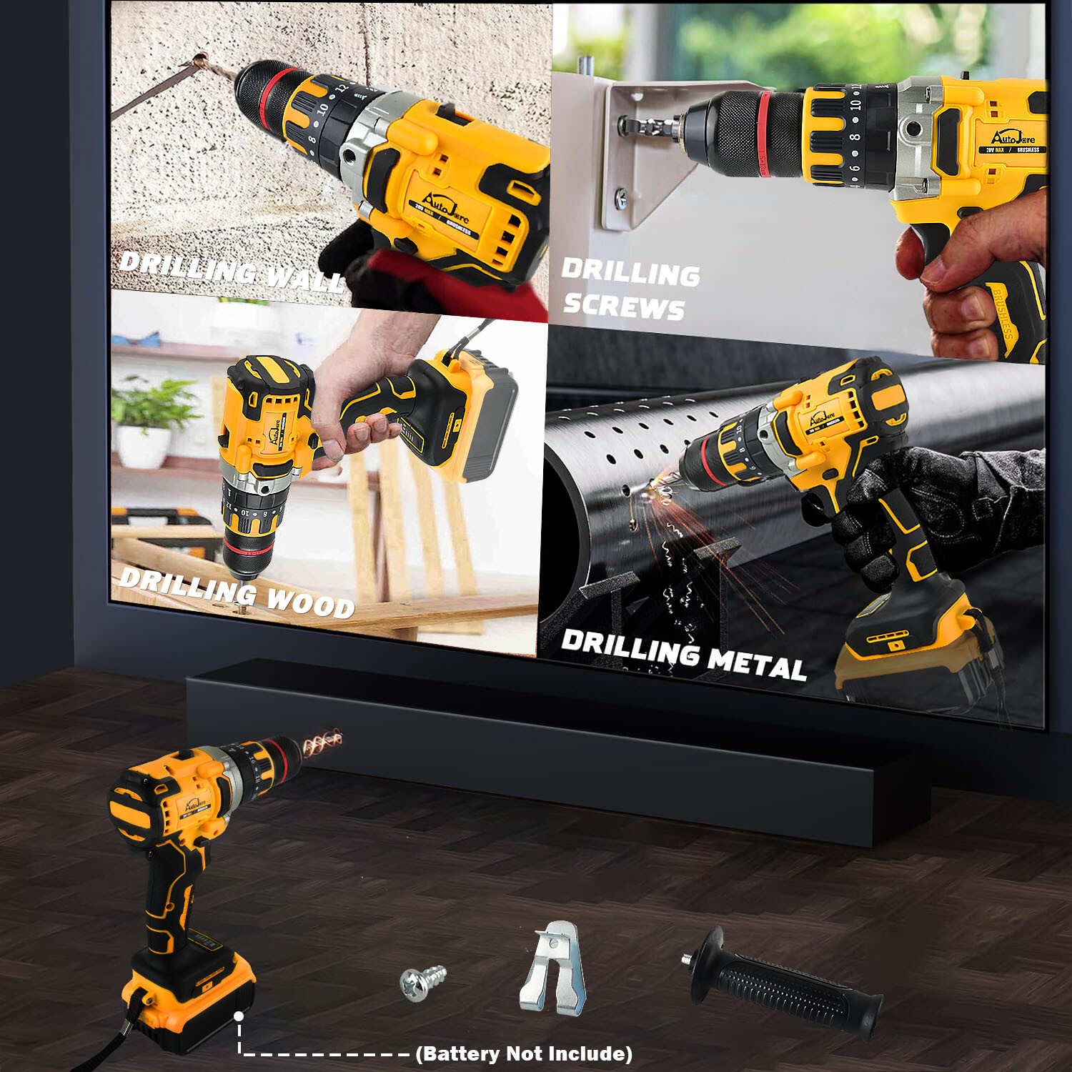 1/2″ Cordless Drill Driver for Dewalt 20V Battery, Brushless Compact Drill Tool