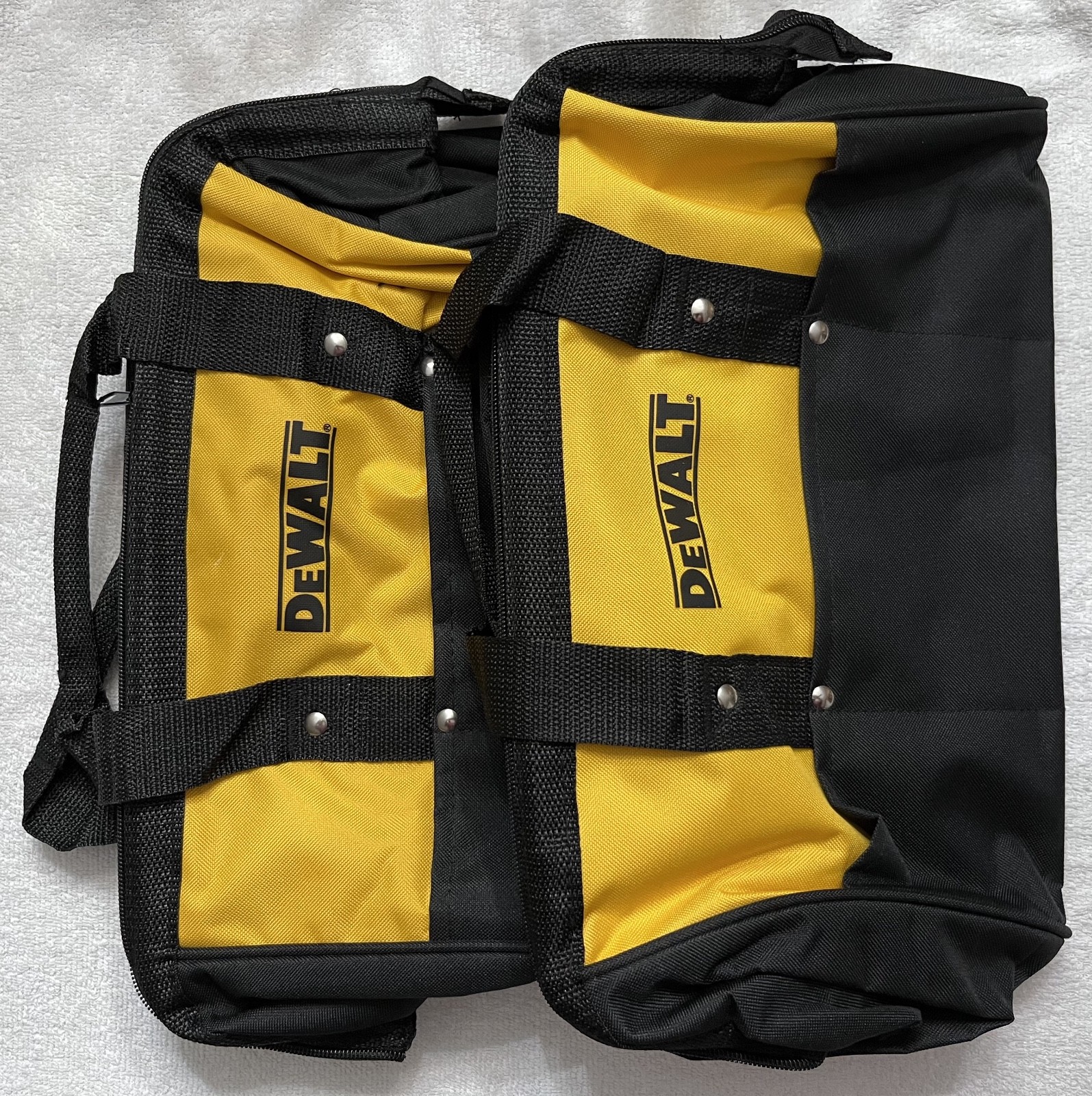 2 New Dewalt 15″ Heavy Duty Ballistic Nylon Tool Bags w Runners 3 outside Pocket