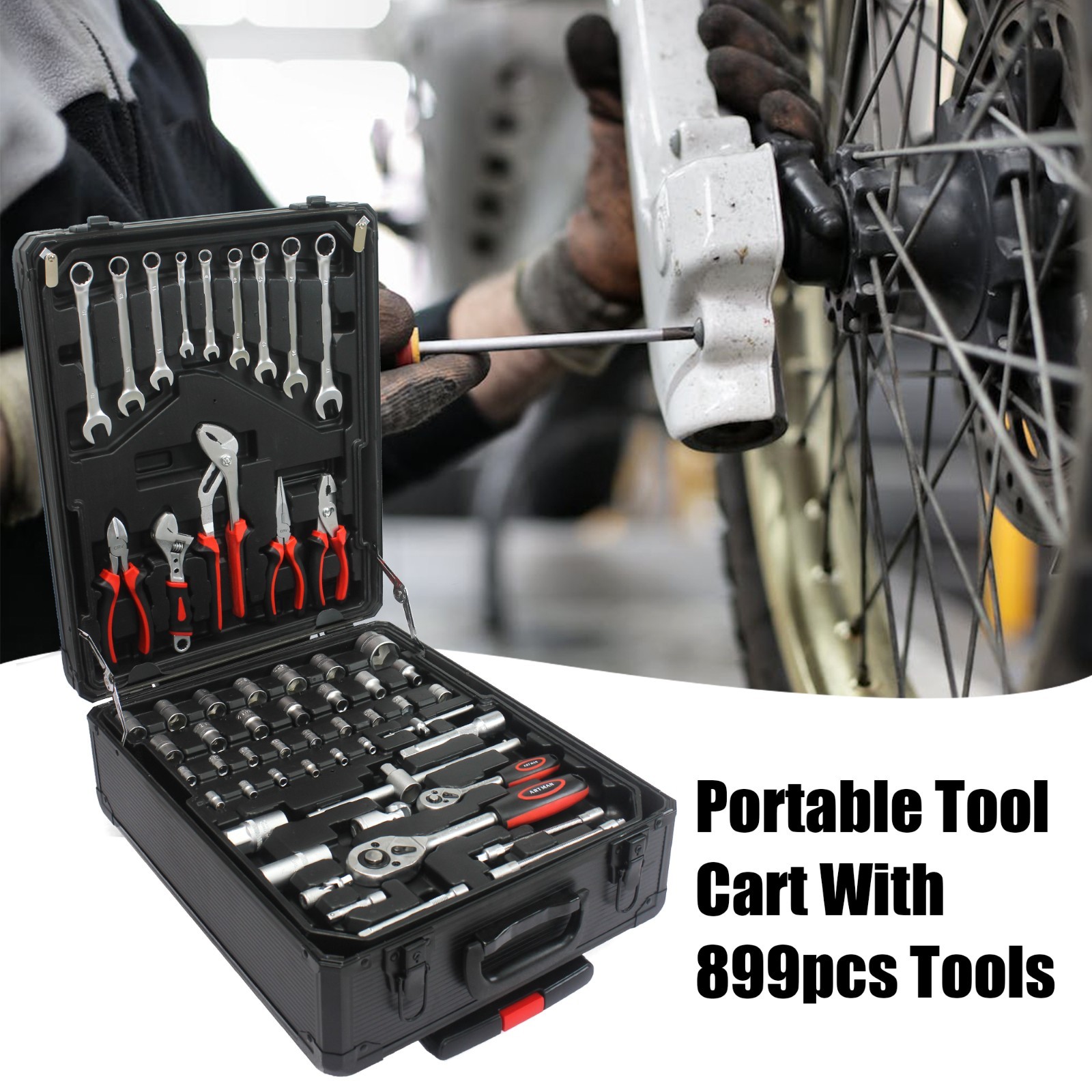 899pcs Home Repair Tool Set Kit, Toolbox Storage Case with 4 Drawers