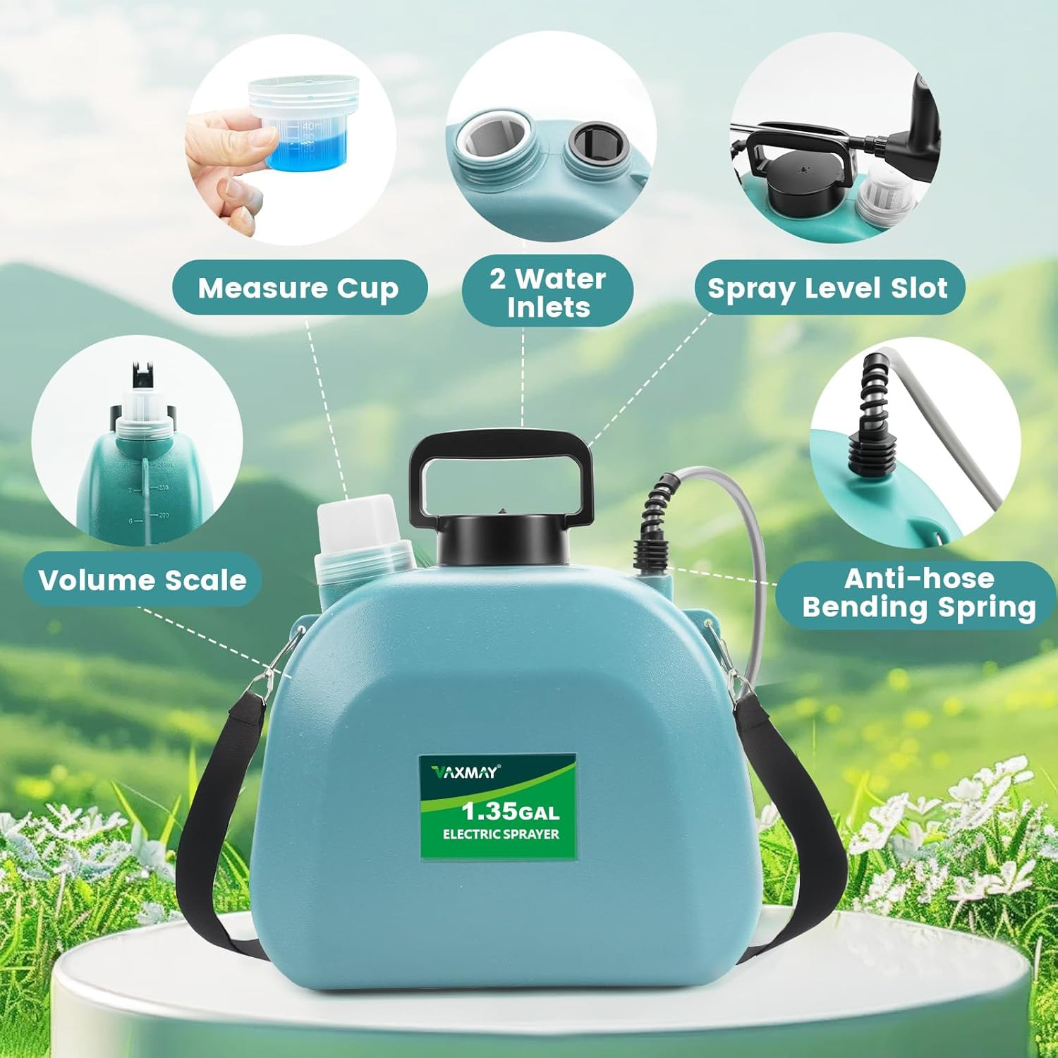 Battery Powered Sprayer 1.35 Gallon, 2026 Electric Garden Sprayer with 3 Adjusta